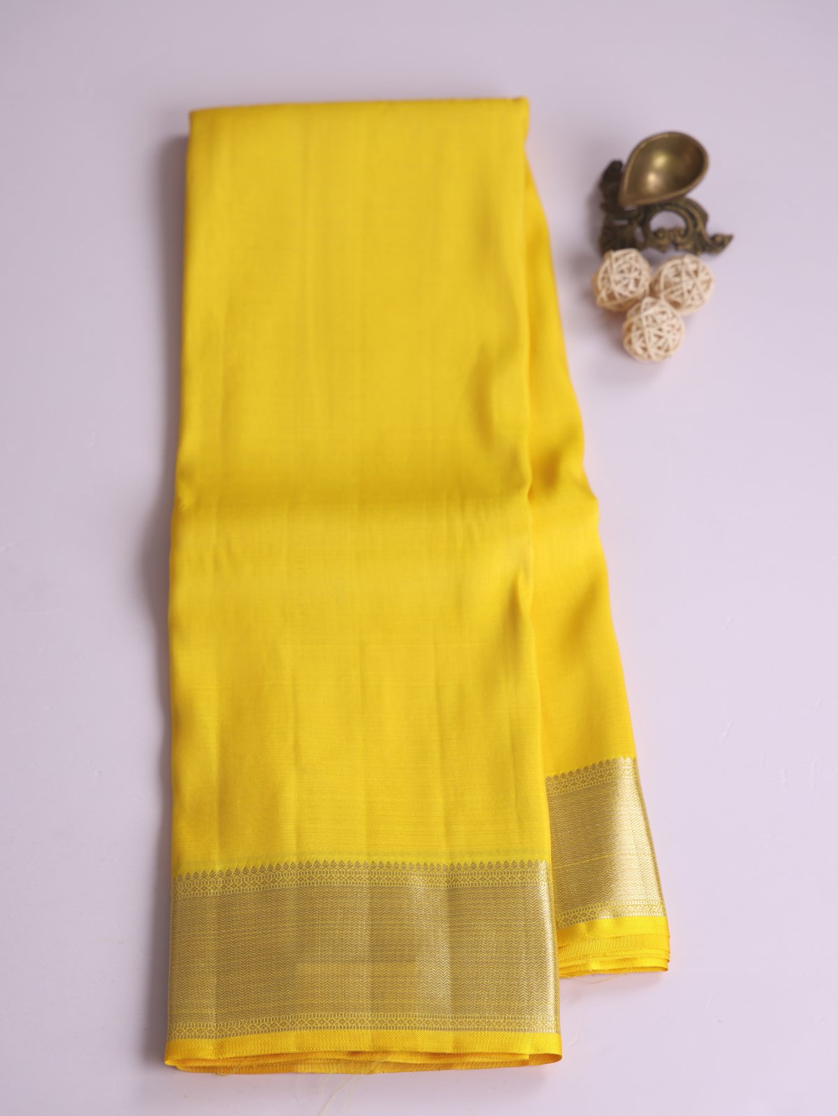Yellow Kanjeevaram Organza Saree With Zari Border