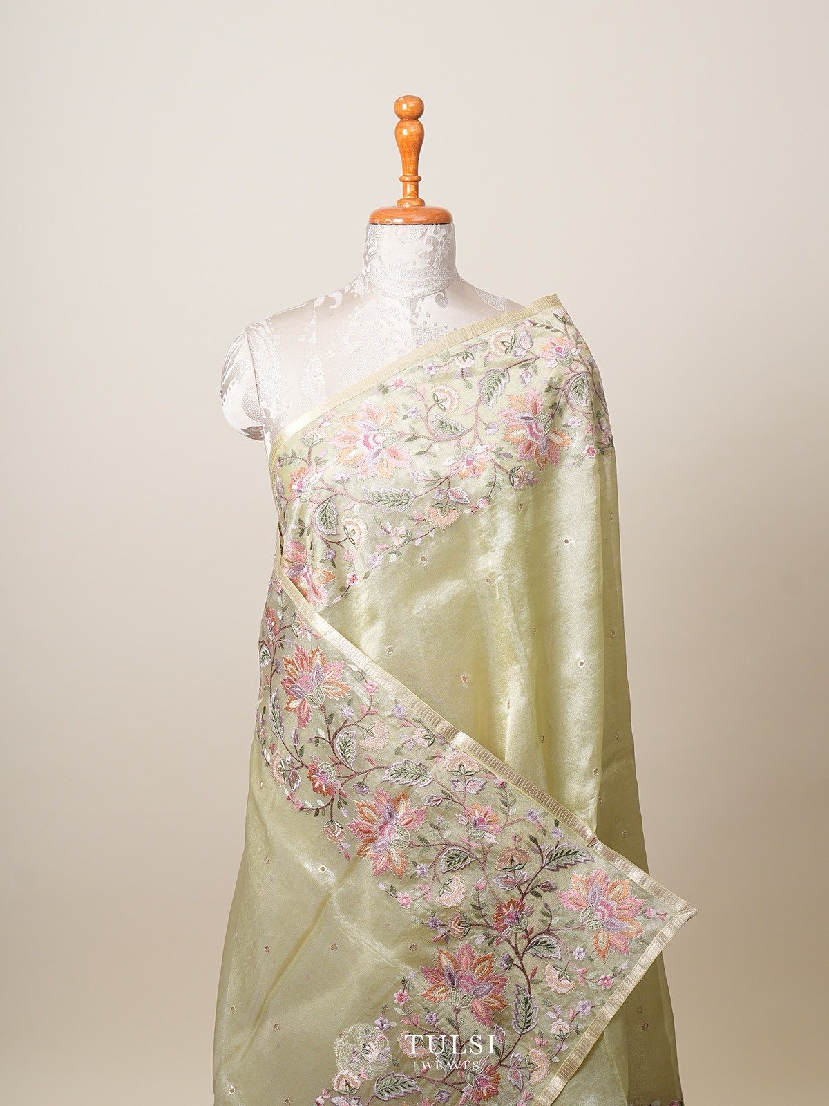 Light Green Tissue organza Embroidery saree