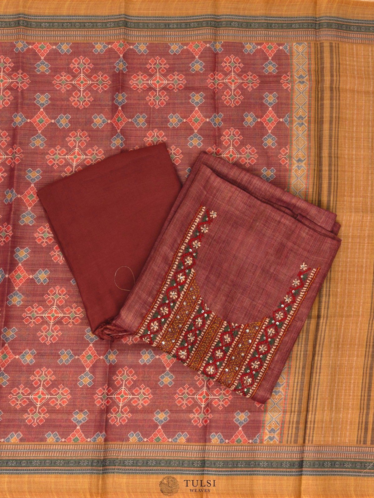 Maroon Tissue Cotton Salwar Material