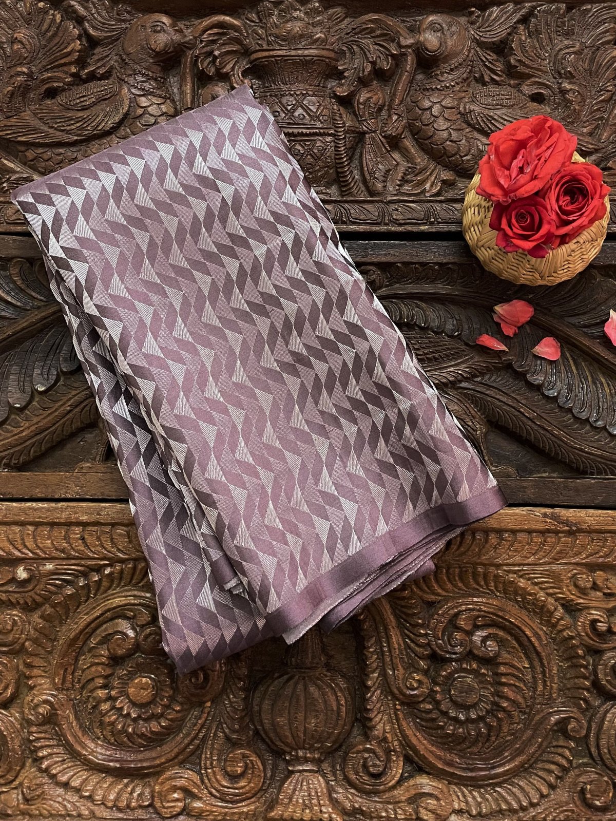 Greyish Purple Banaras Silk Blouse With Silver Detailing