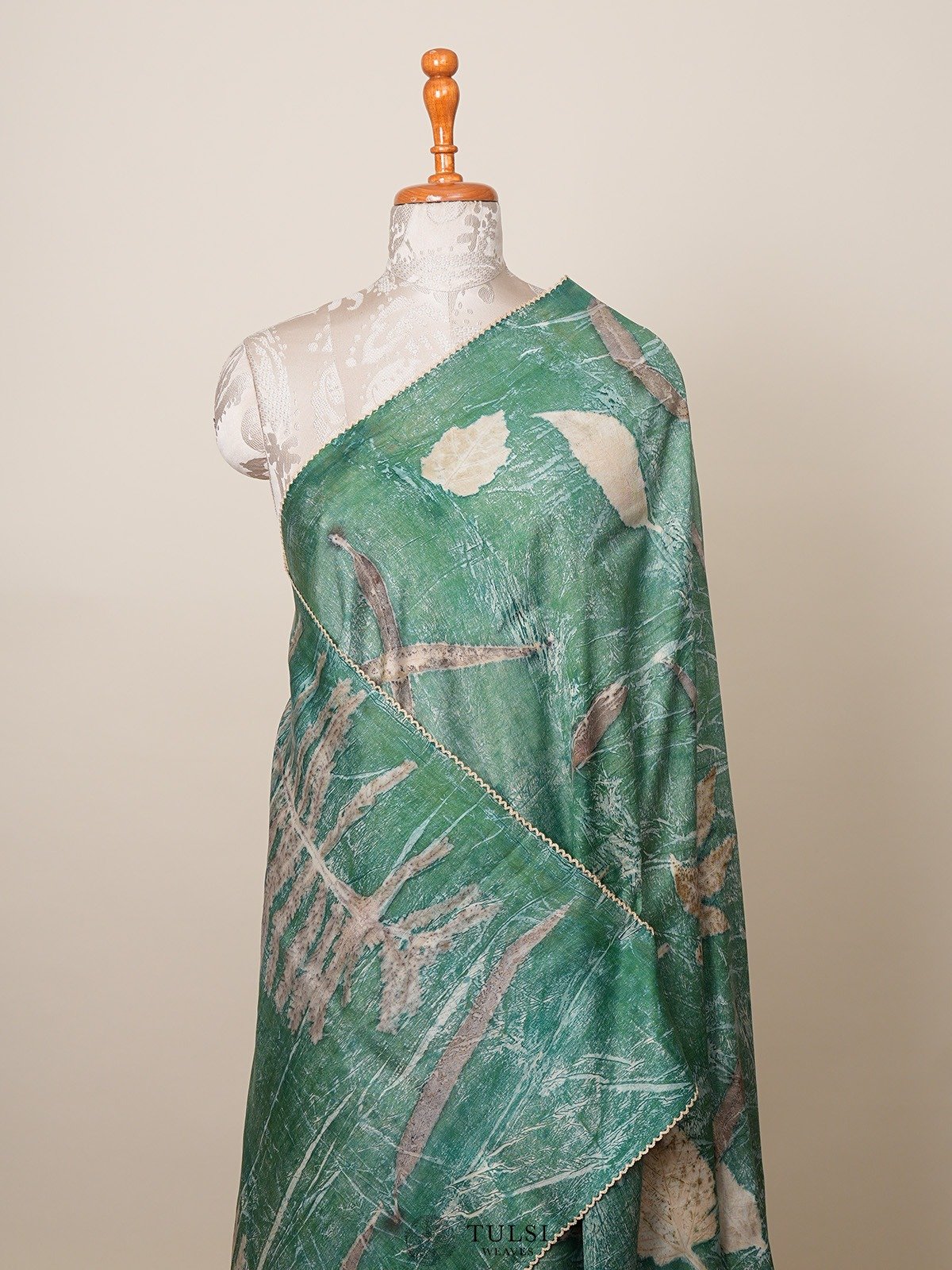 Green Eco Print Silk Saree