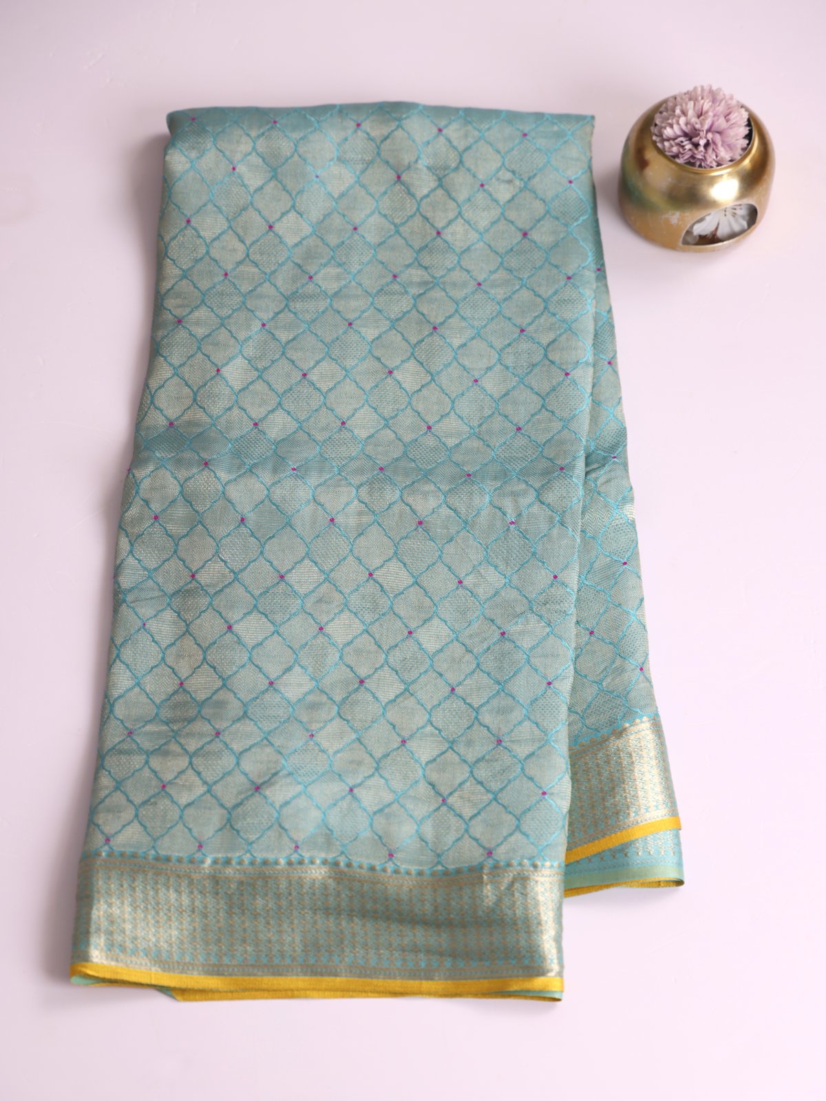 Light Blue Banaras Crepe Silk Saree