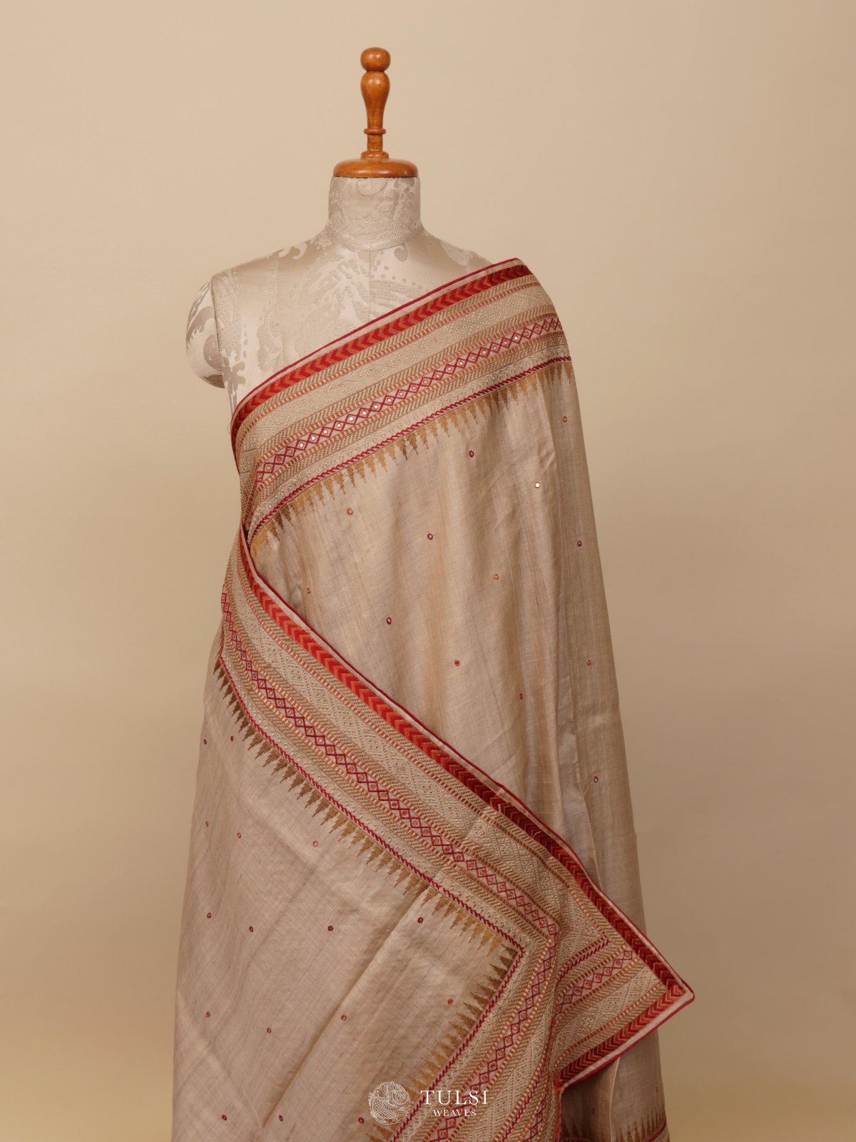 Off White Tussar Silk Saree