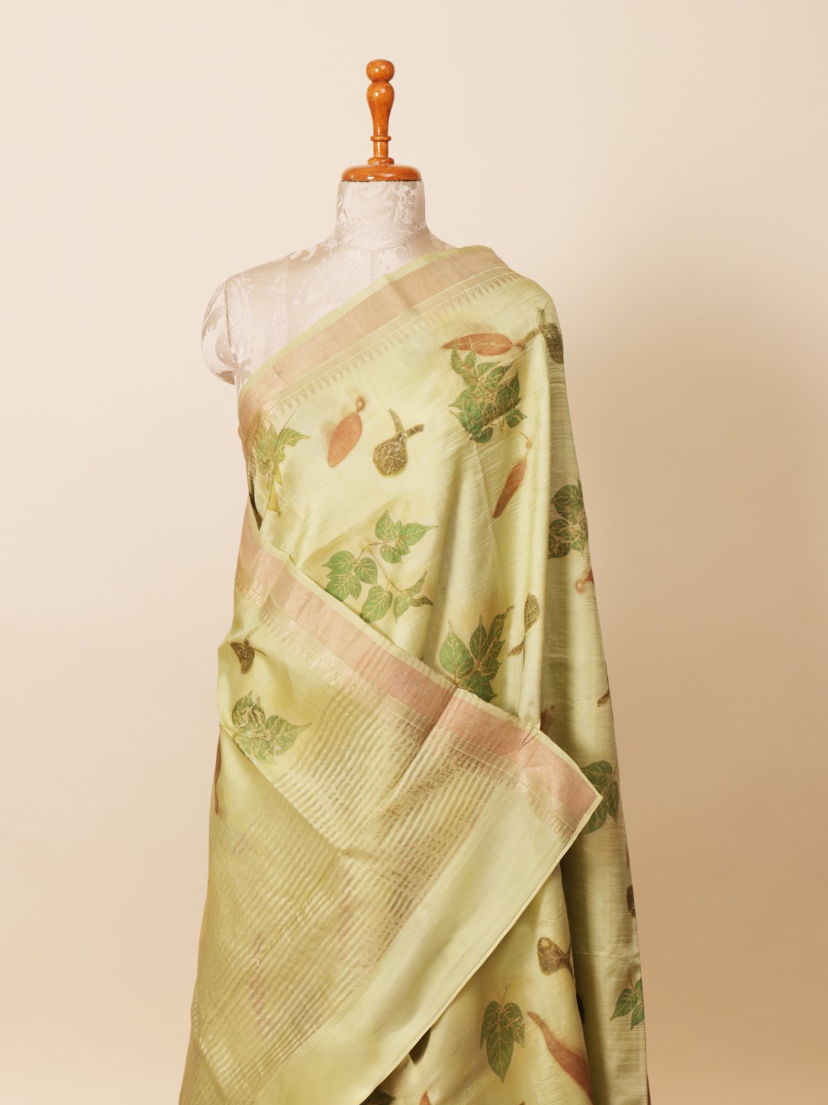 Light Pista Green Eco print Silk Saree