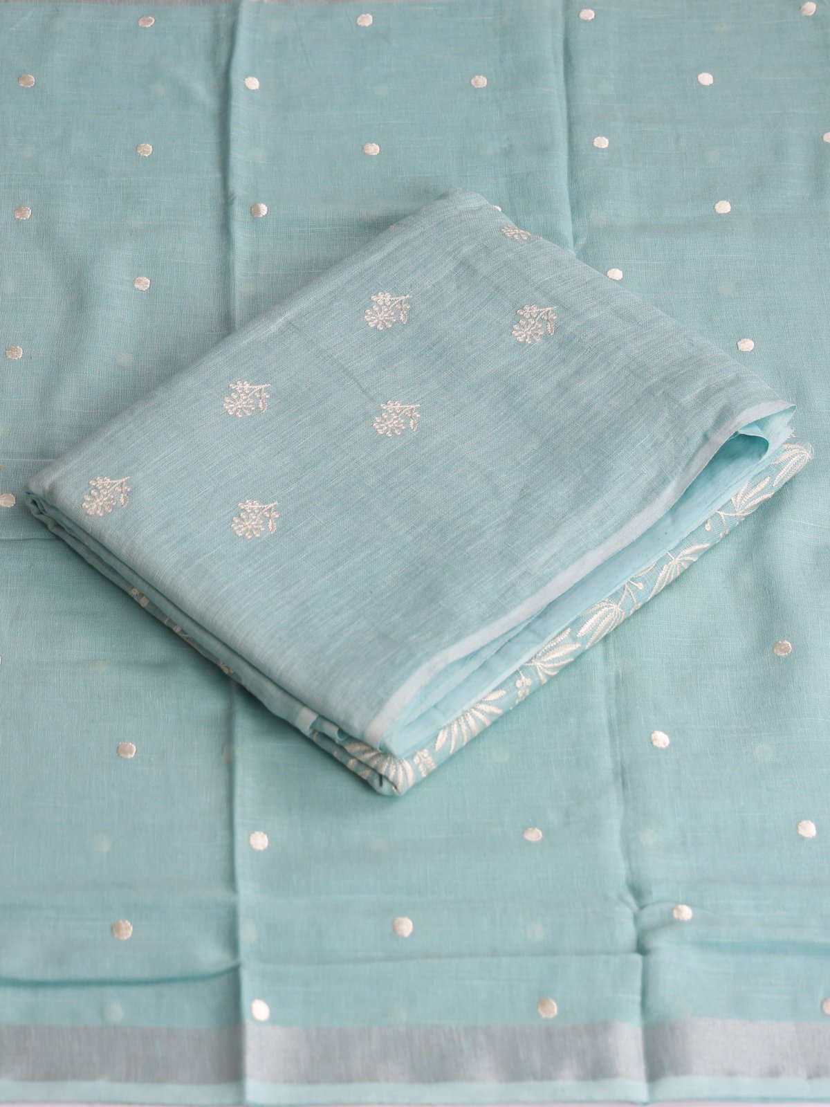 Light Blue Embroidered Linen Salwar Material