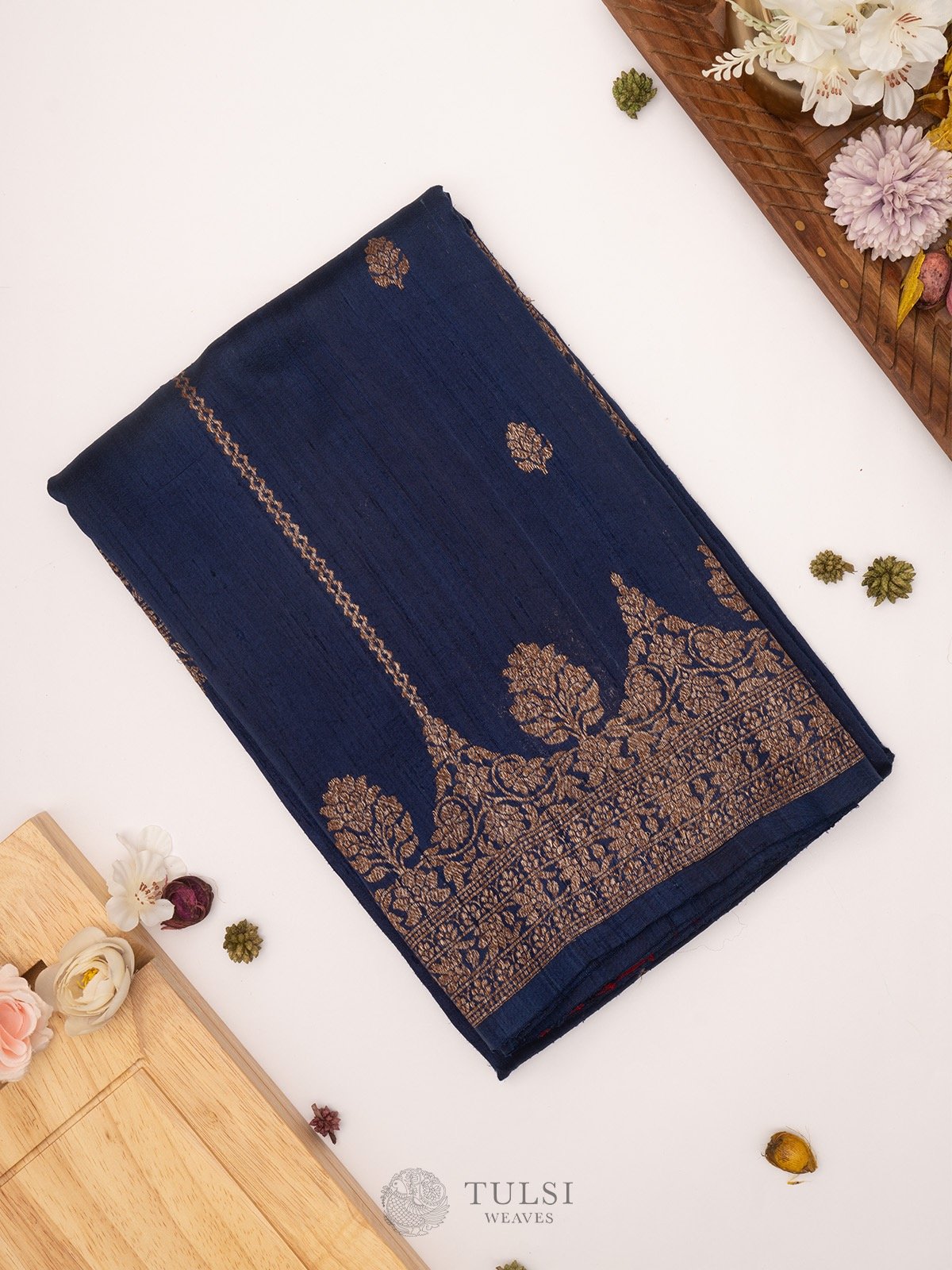 Navy Blue Banarasi Tussar Silk Saree