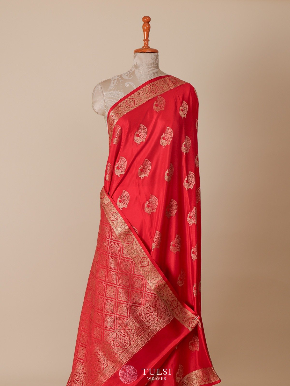 Red Mysore Silk Saree with Self Zari Border