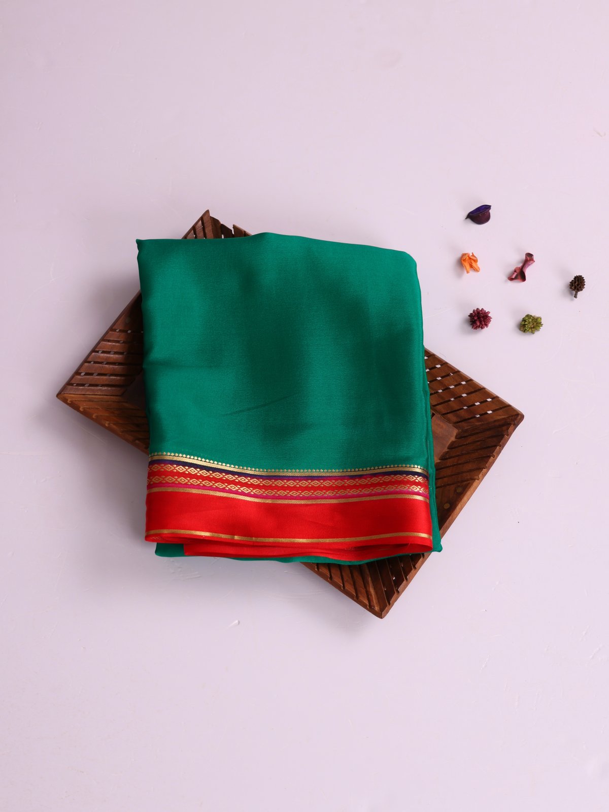 Green Mysore Silk Saree With Red Satin Border