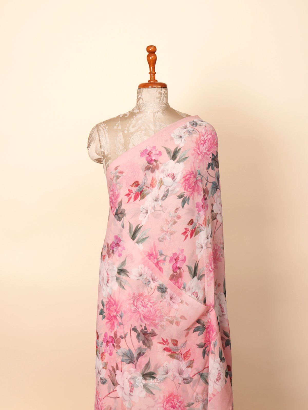 Light Pink Floral Printed Georgette Silk Saree