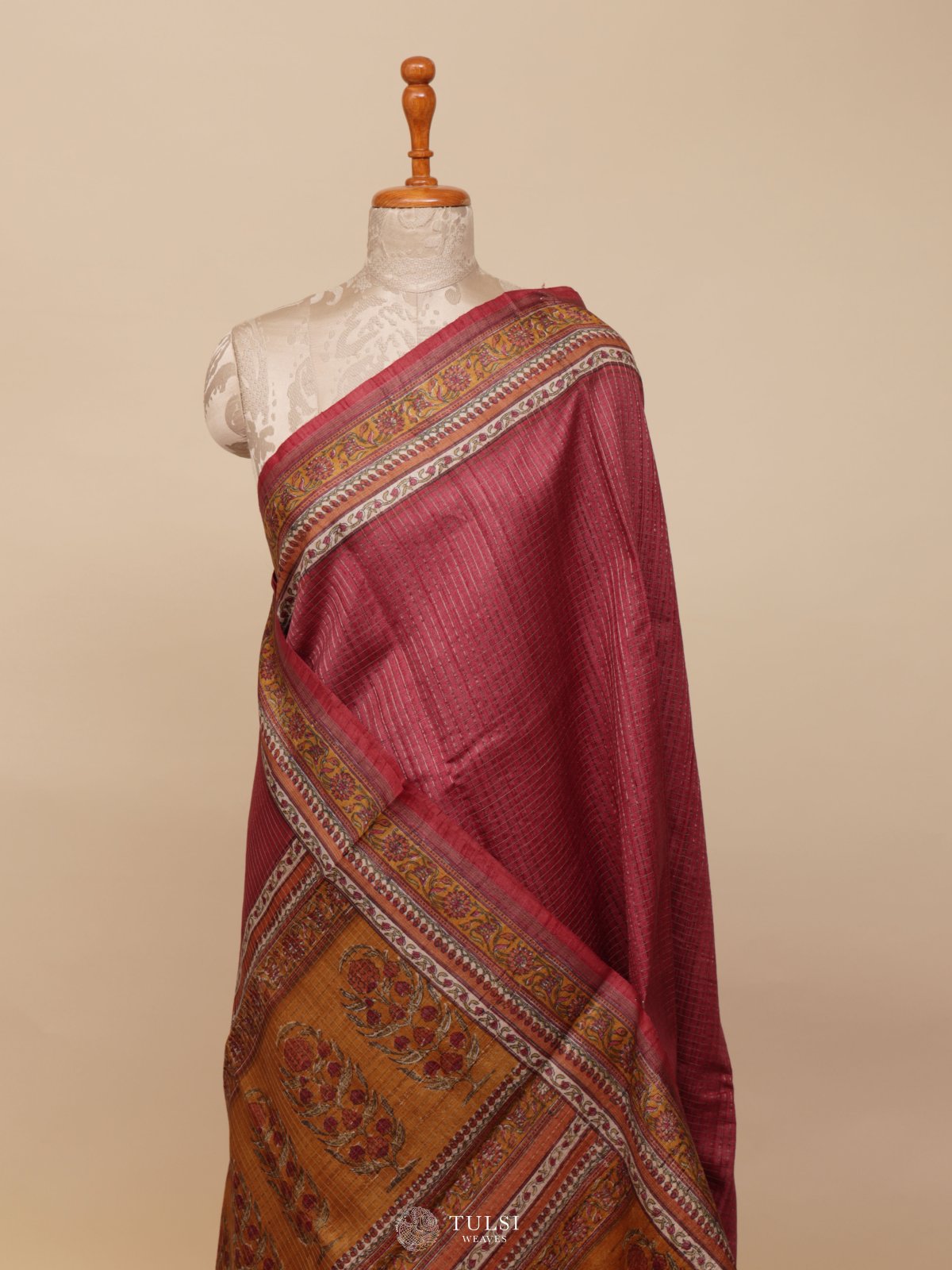 Red Munga Tussar Silk Saree