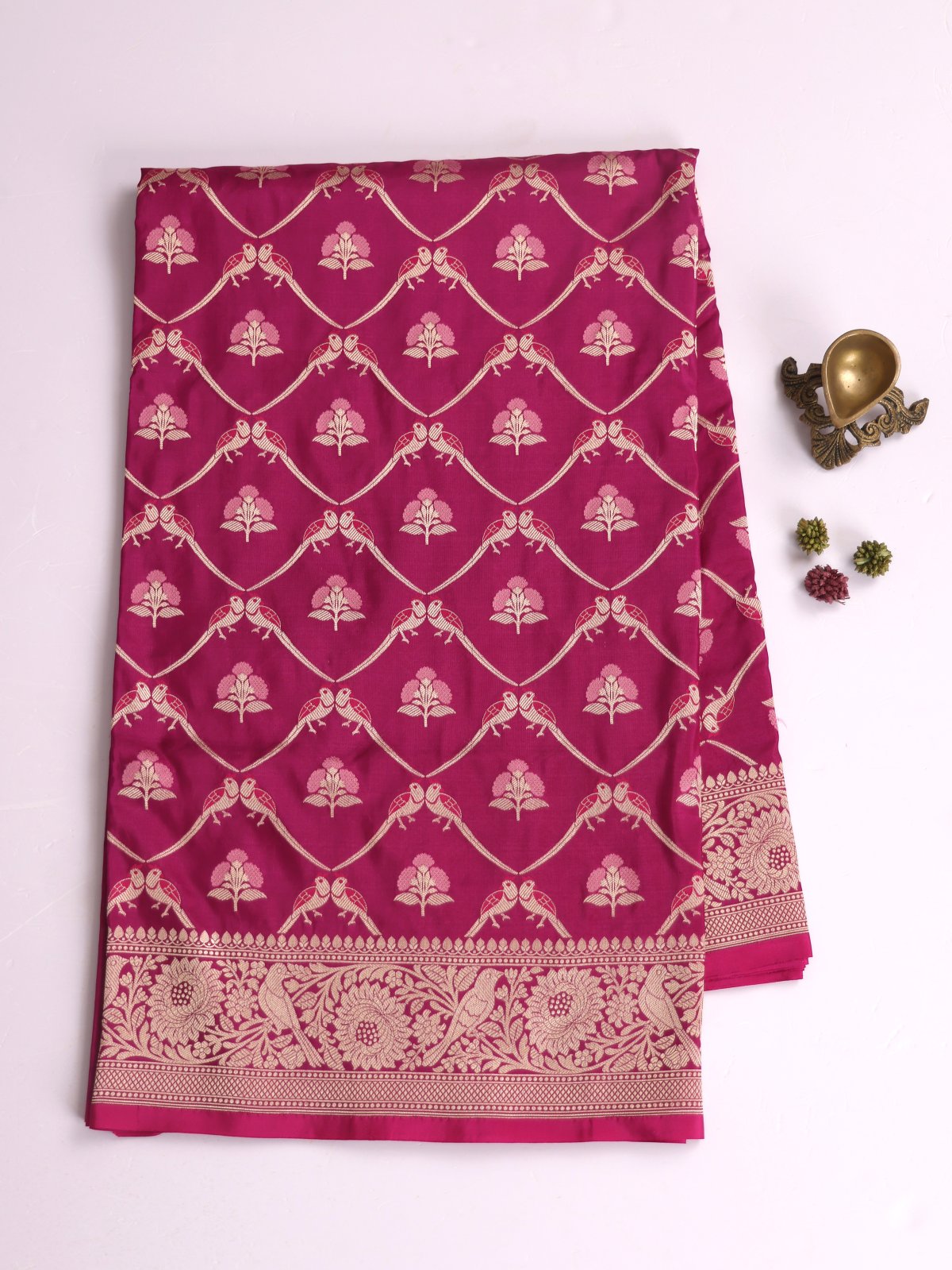 Magenta Banaras Silk Saree With Zari Border