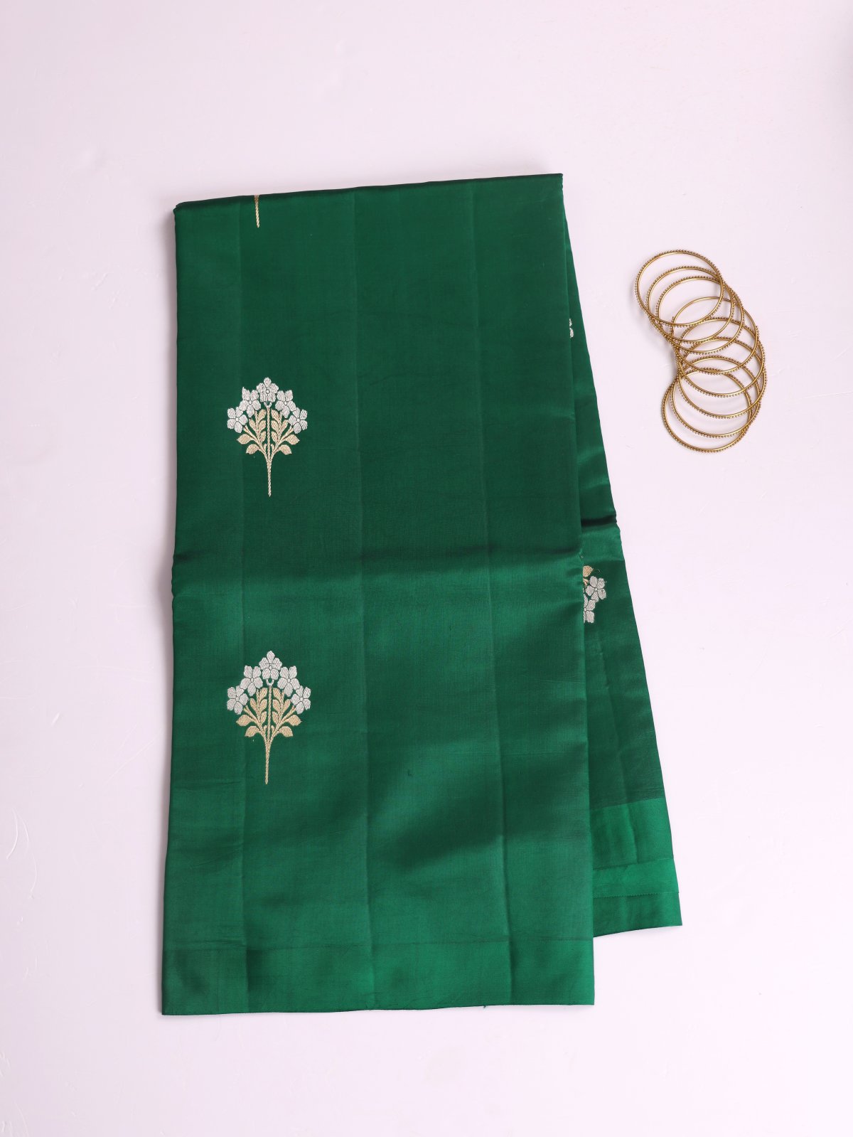 Emerald Green Mashru Silk Saree With Satin Border