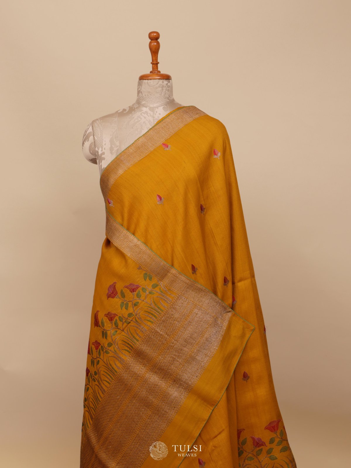 Yellow Banaras Tussar Georgette Silk Saree