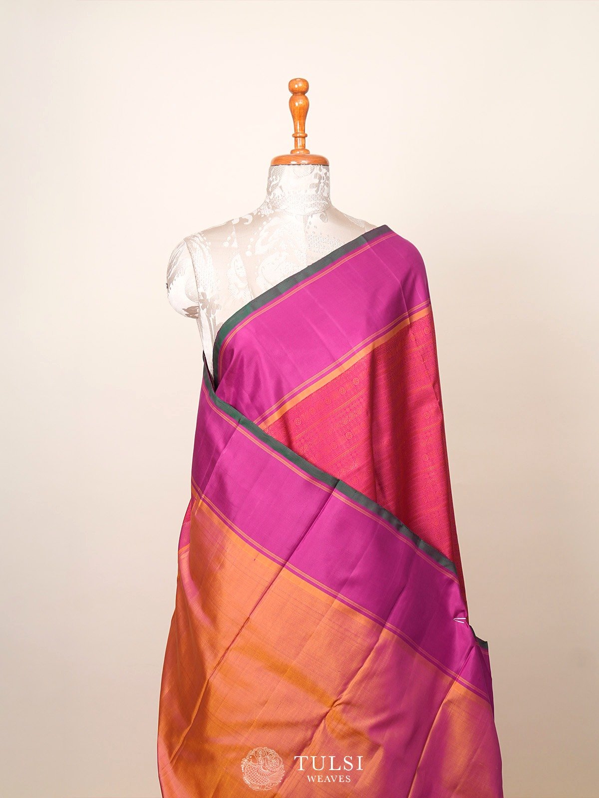 Magenta Thread Brocade Kanjeevaram Silk Saree with Ganga Jamuna Border