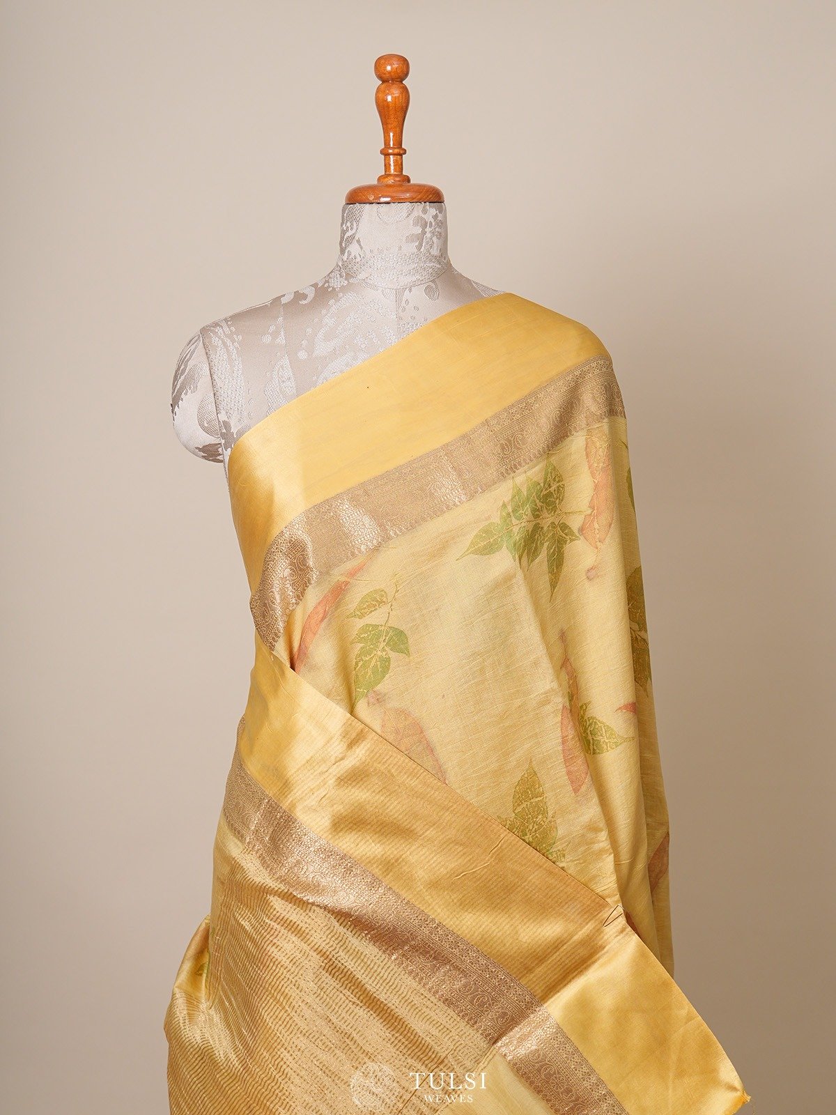 Yellow Munga Tussar Silk Saree