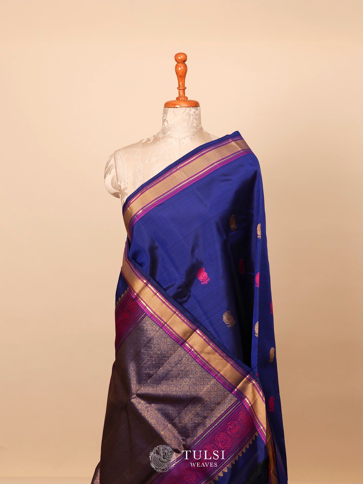 Navy Blue Kanjeevaram Silk Saree