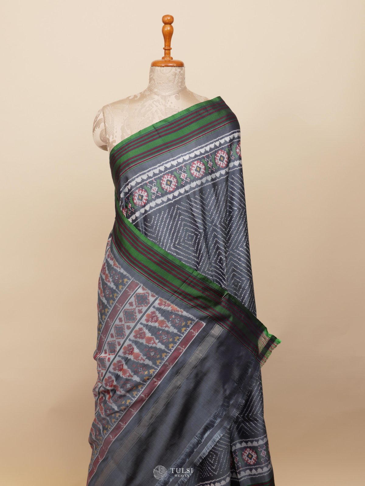 Grey Ikat Silk Saree
