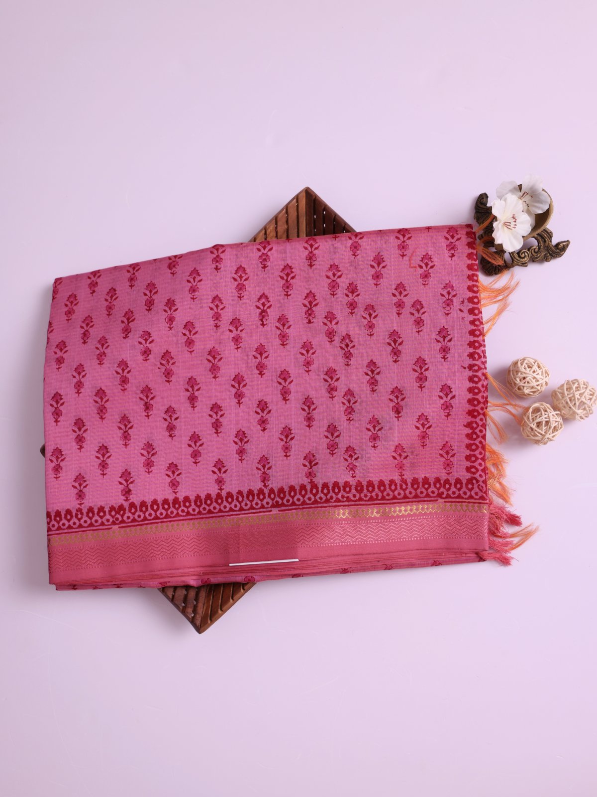 Pink Maheshwari Cotton Saree