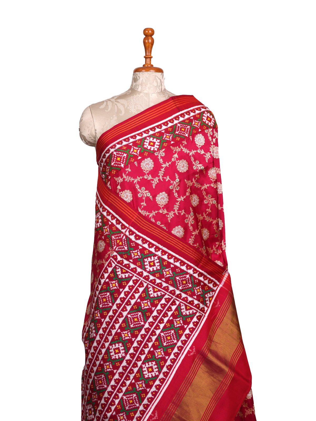 Pinkish Red Banarasi Silk Saree With Patan Patola Border