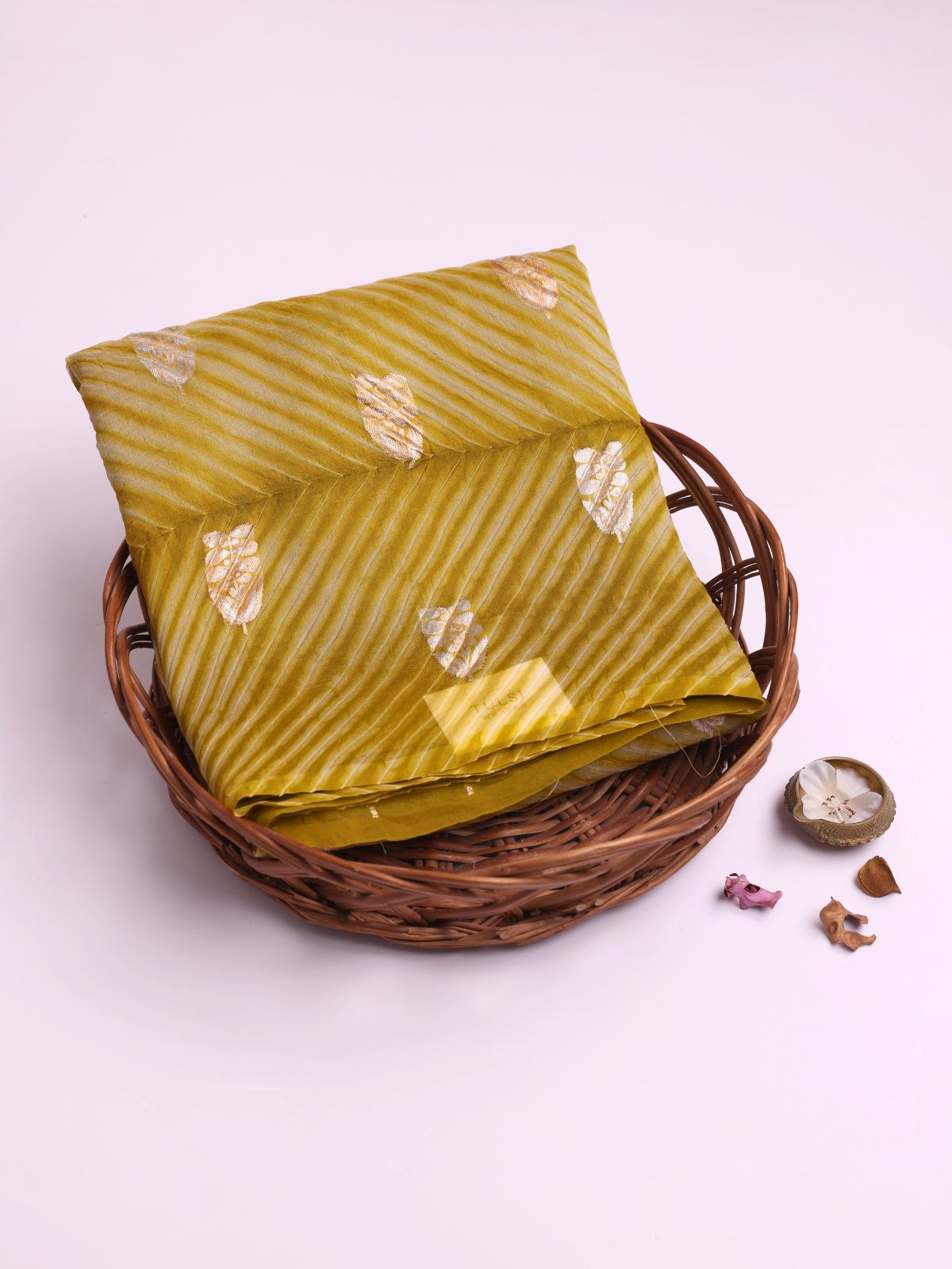 Greenish Yellow Printed Half And Half Organza Silk Saree
