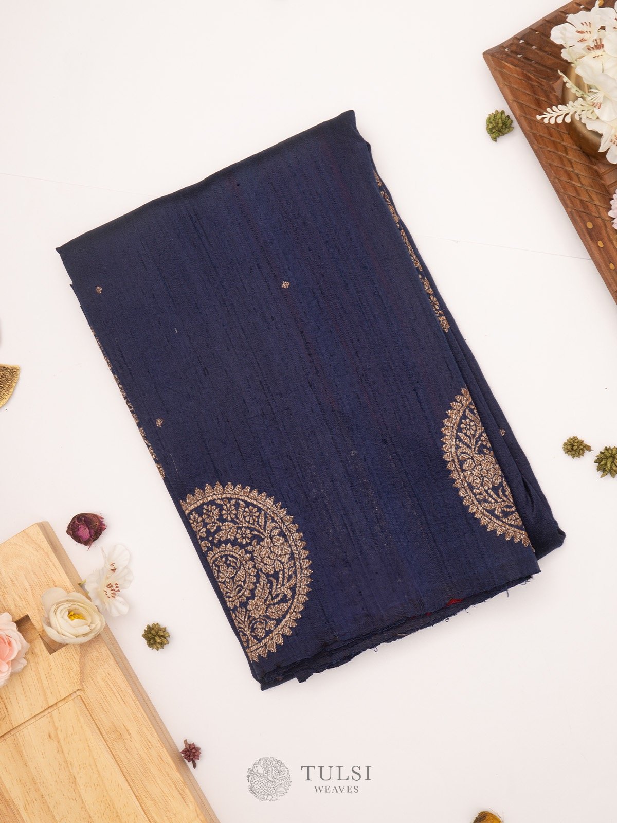 Navy Blue Banarasi Tussar Silk Saree