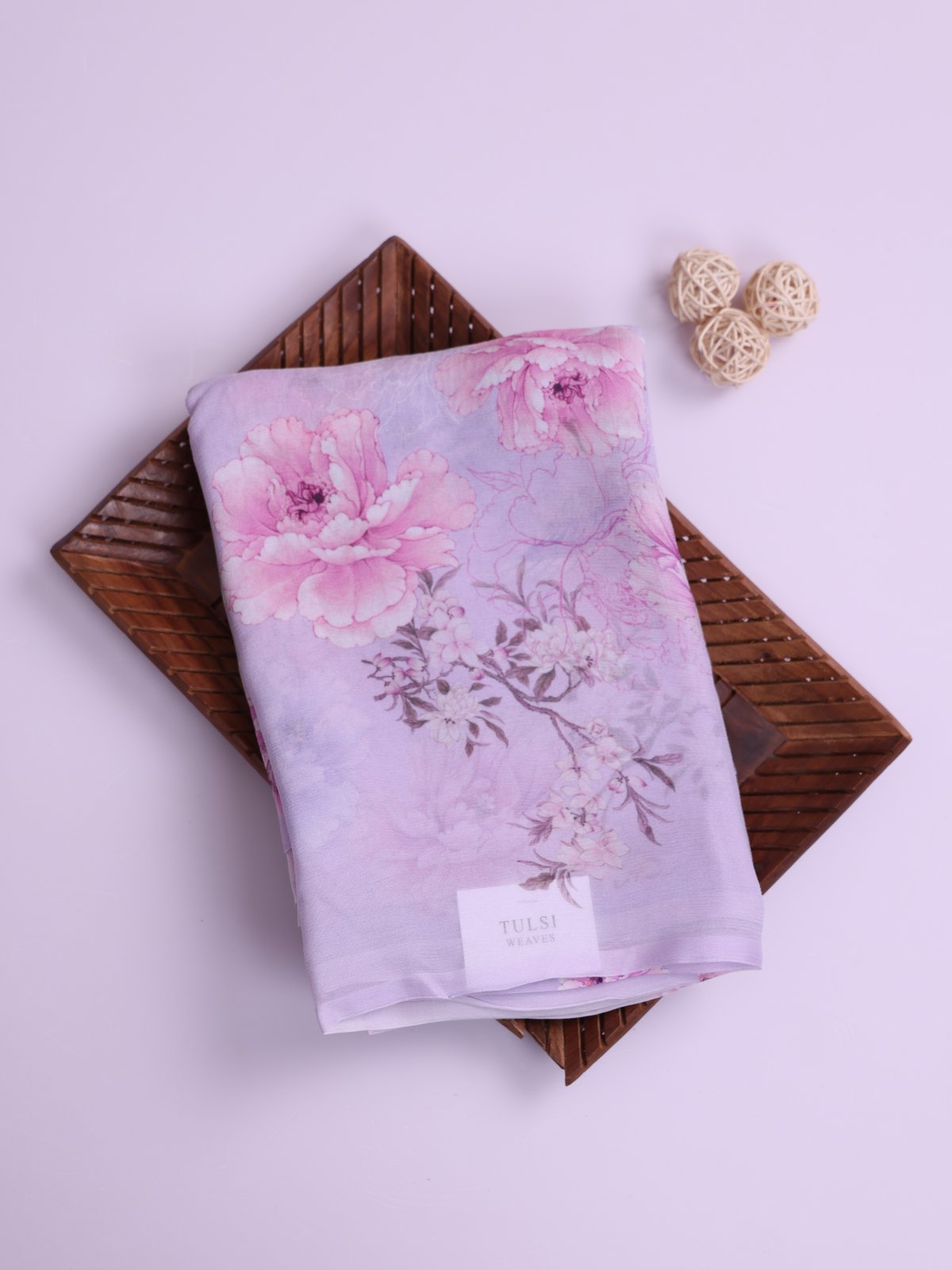 Lavender Floral Printed Chiffon Saree