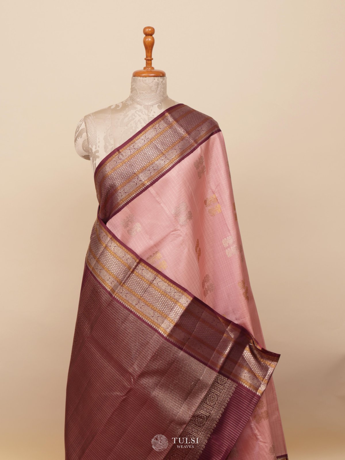 Light Mauve Pink Kanjeevaram Silk Saree