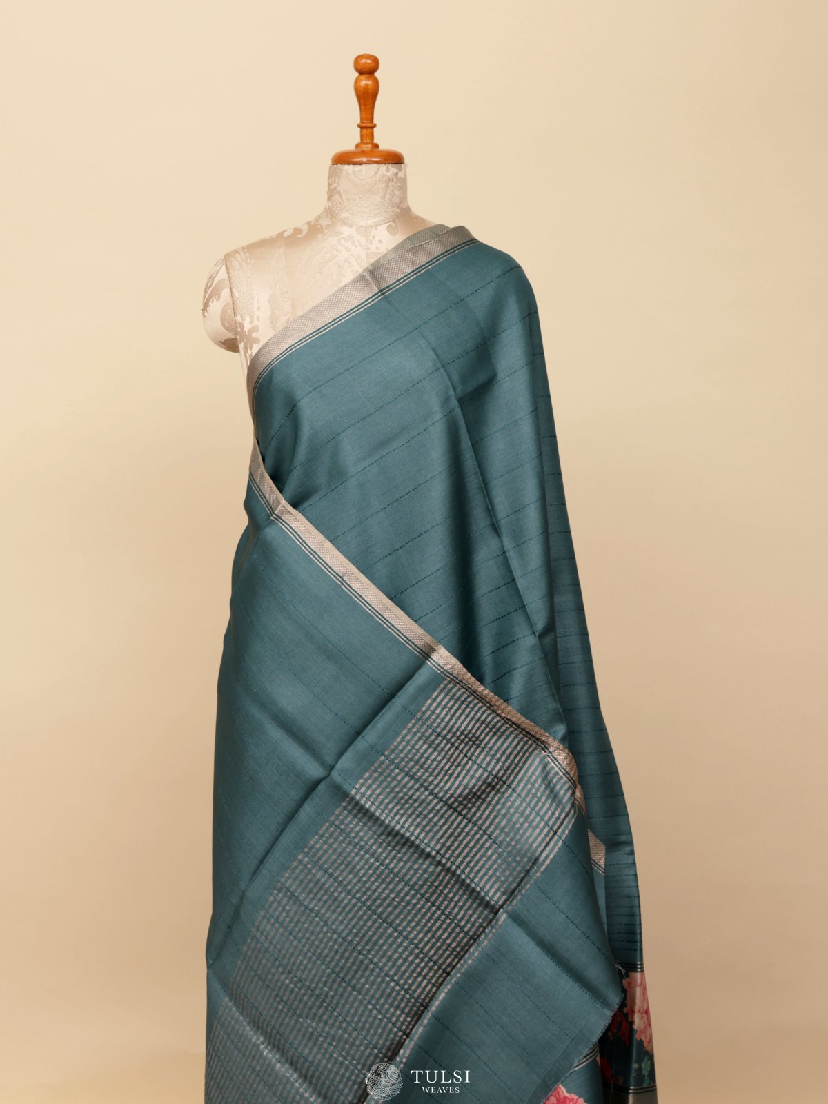 Light Blue Tussar Silk Saree