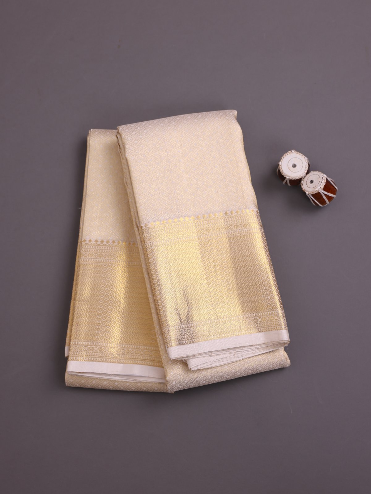 Beige Brocade Silk Dhoti and Vastram with Zari Border