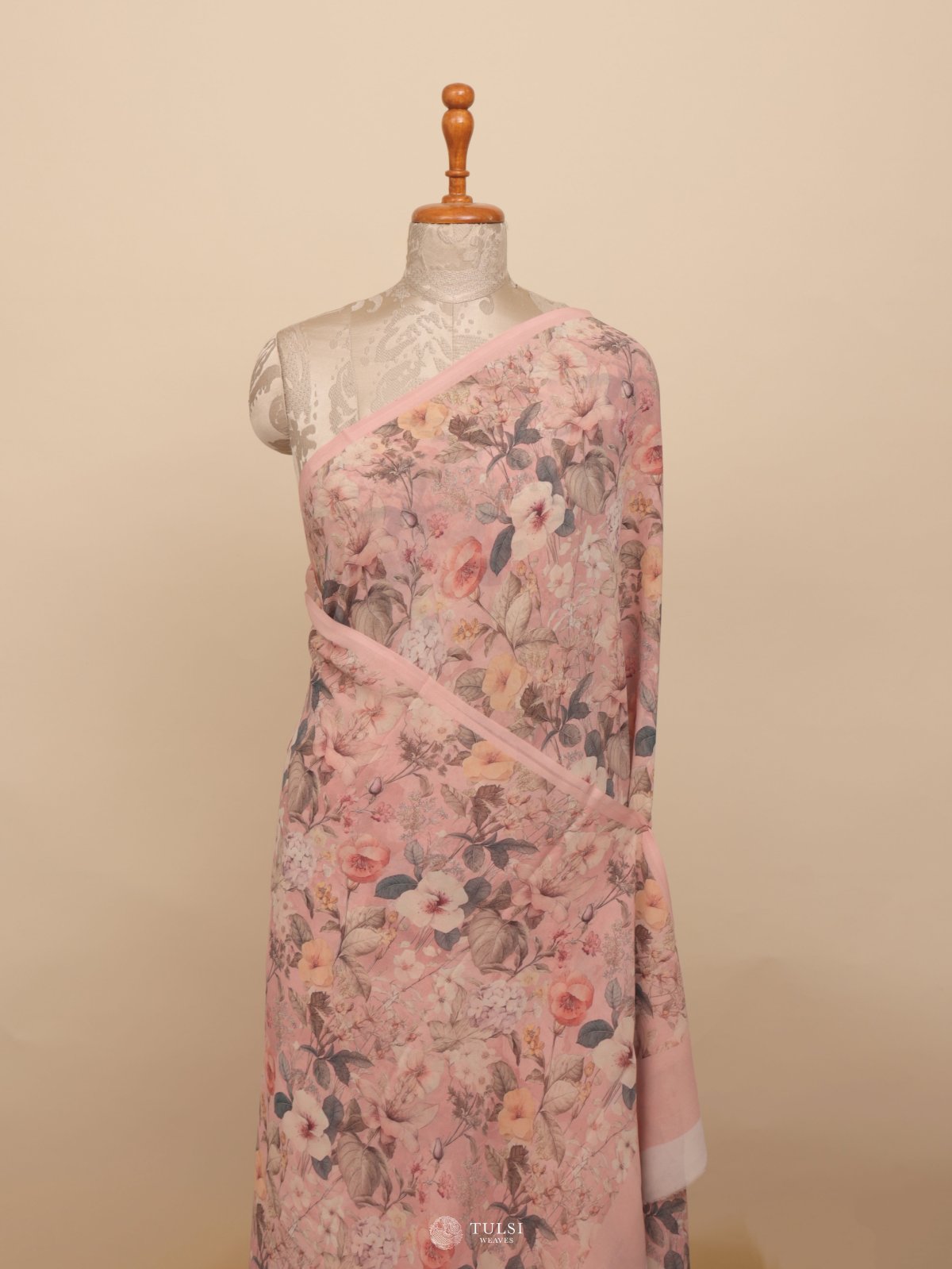 Light Pink Floral Printed Georgette Silk Saree