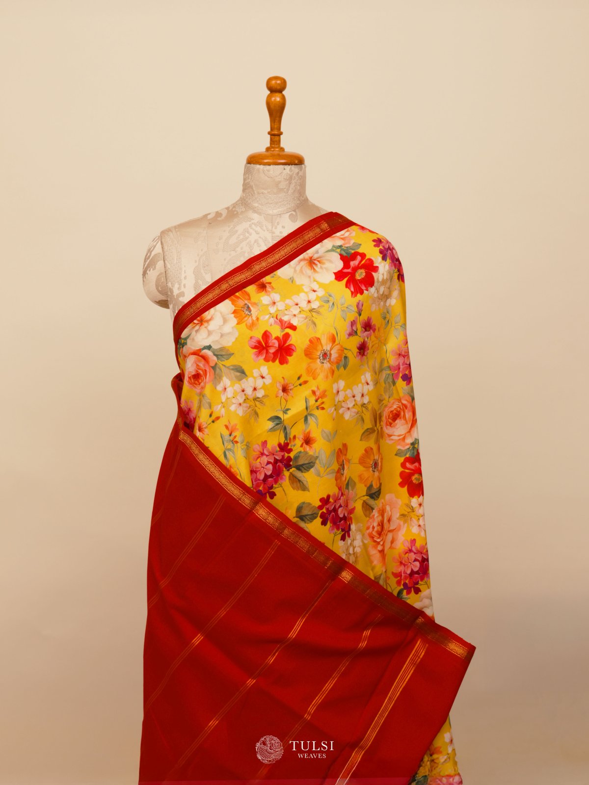 Yellow Printed Kanjeevaram Silk Saree