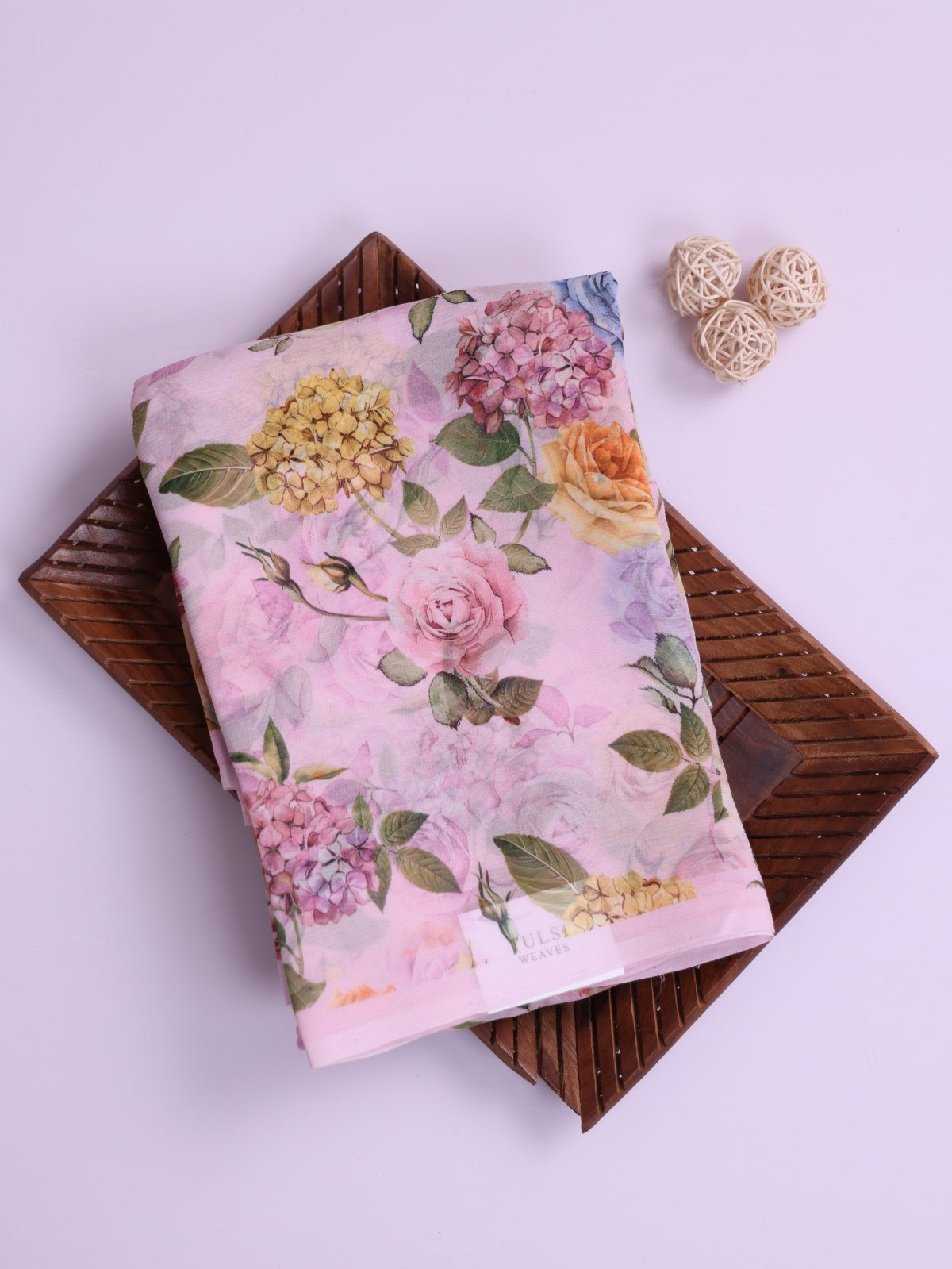 Light Pink  Floral Printed Chiffon Saree 