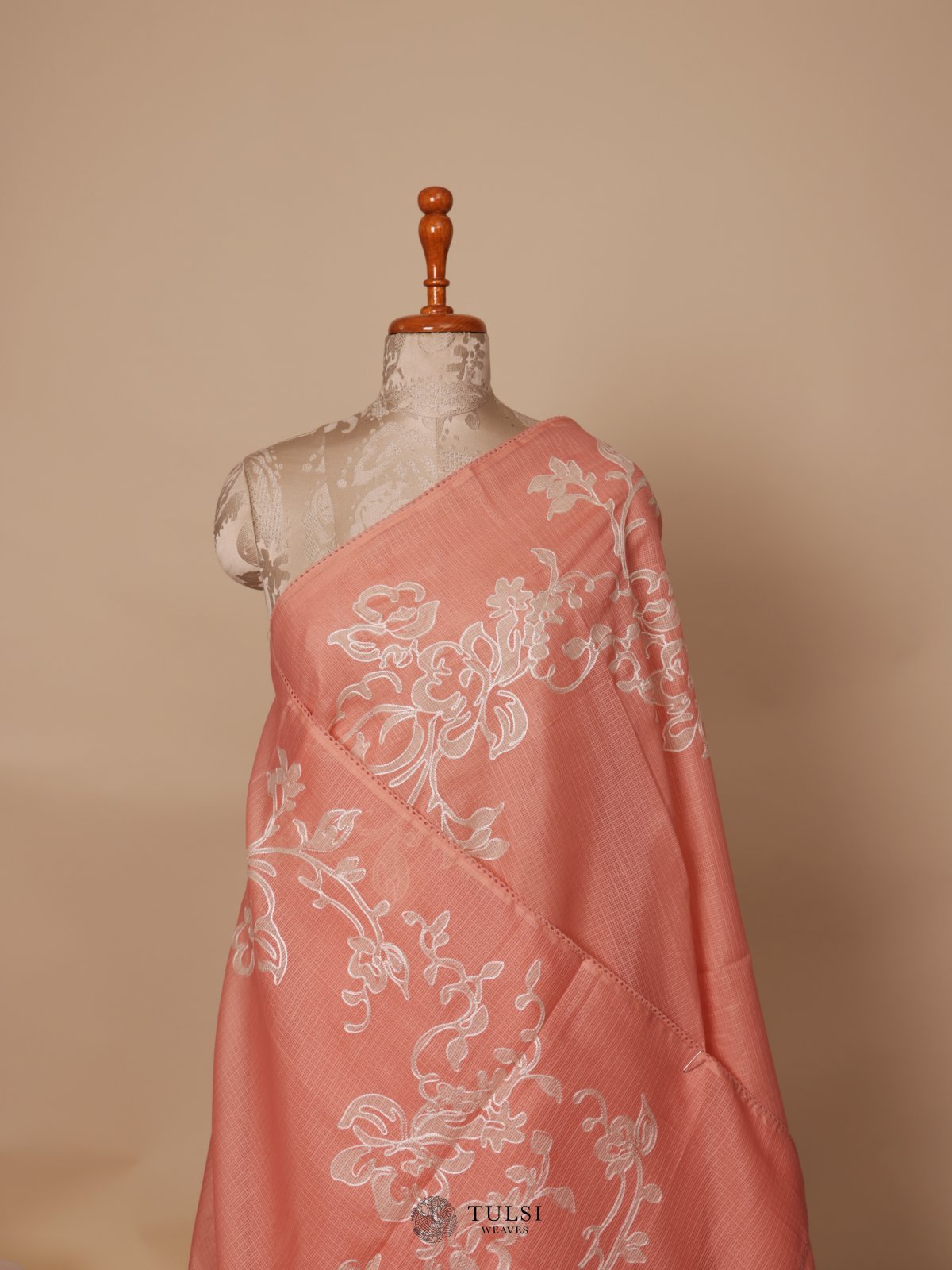 Peach Semi Kota With Embroidered Saree