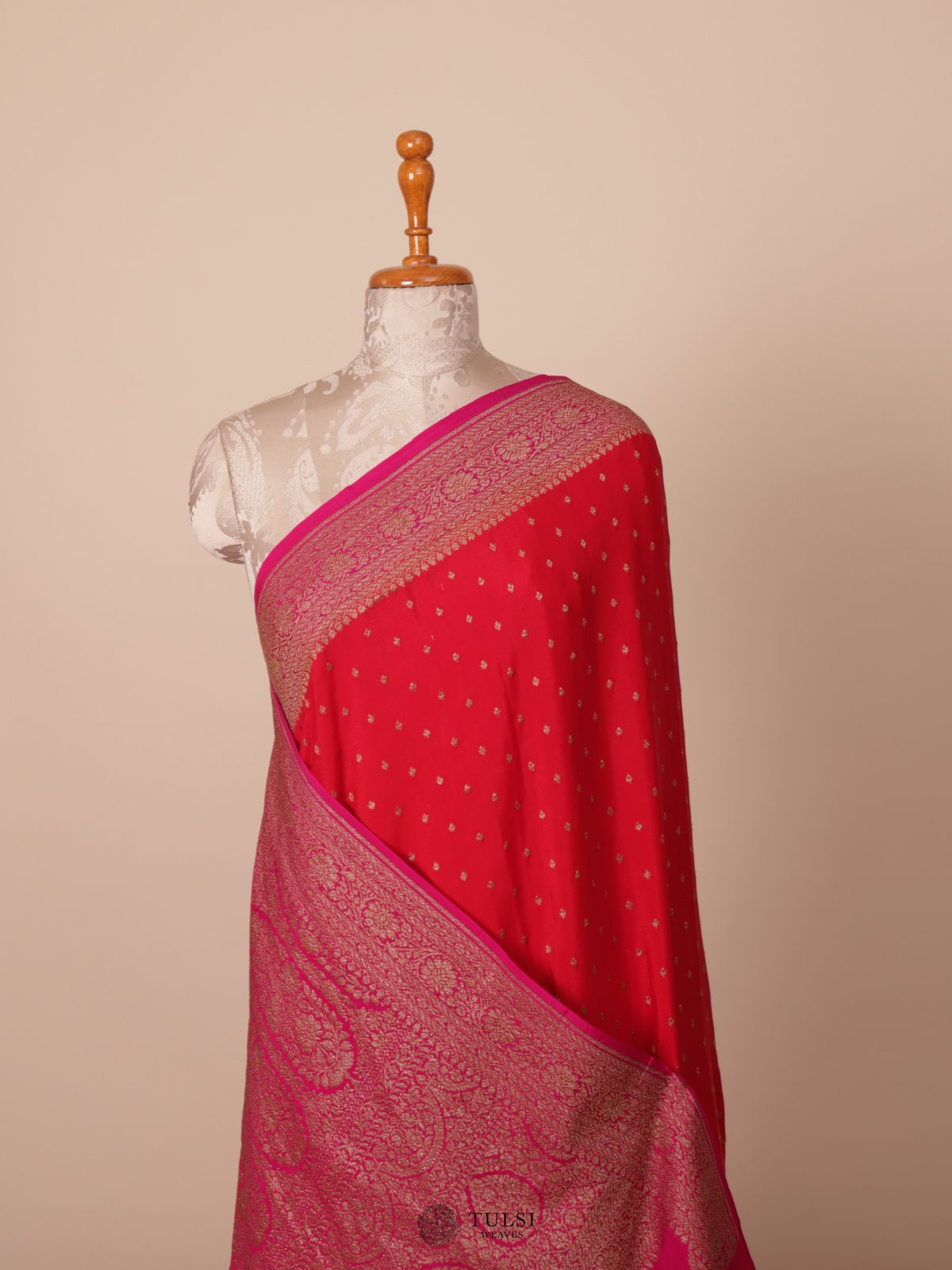Red Banaras Crepe Silk Saree