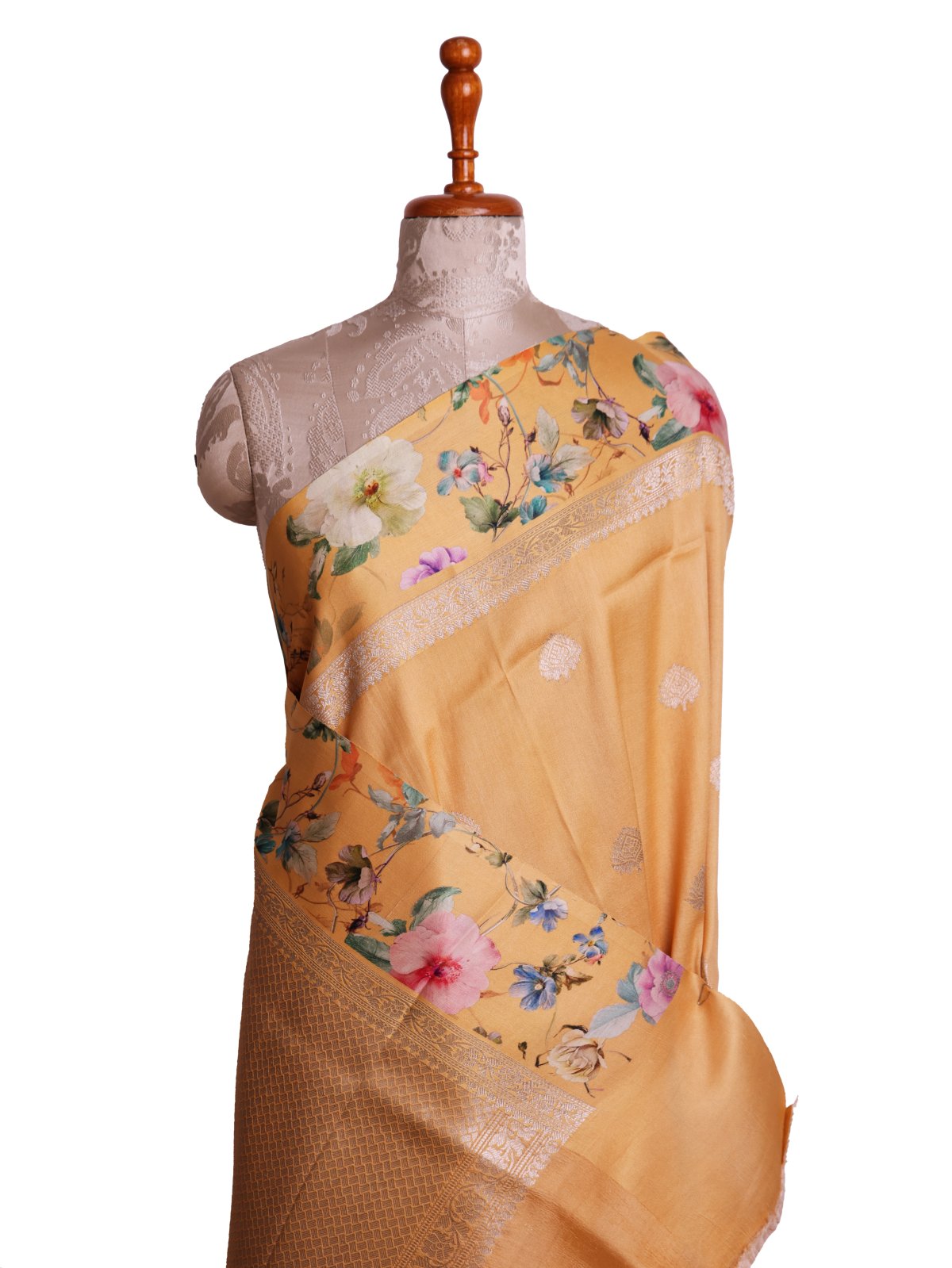 Pastel Yellowish orange  Tussar Georgette Silk Saree With Printed Border