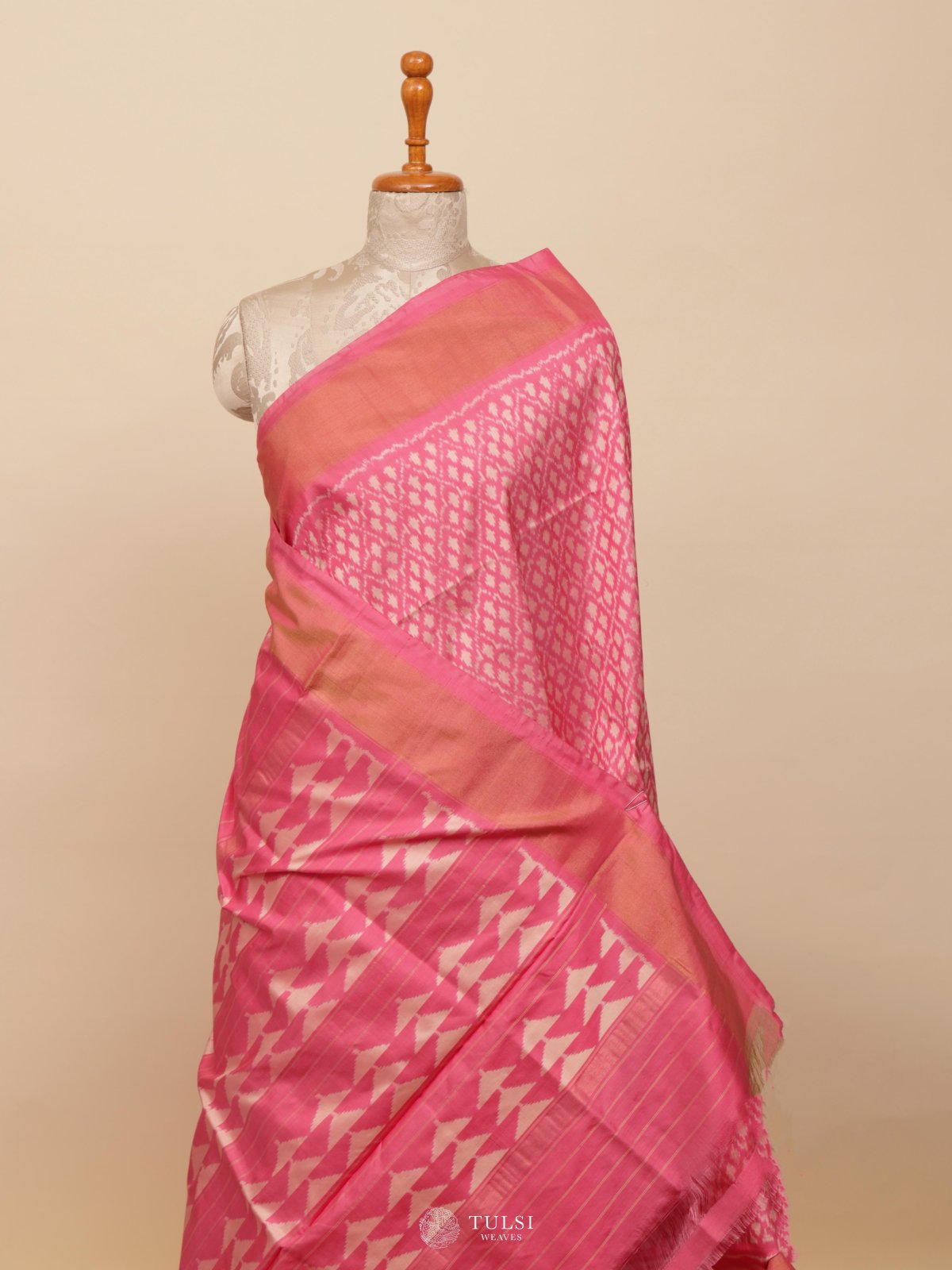 Pink Ikat Silk Saree