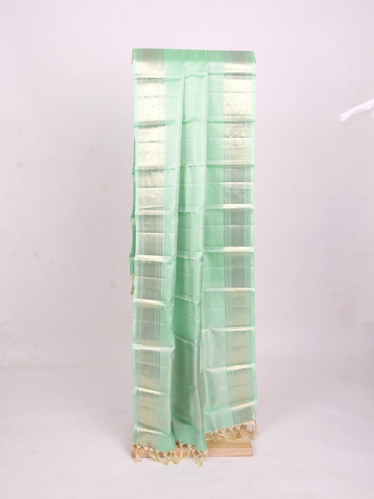 Light Bluish Green Zari Checked Silk Dupatta