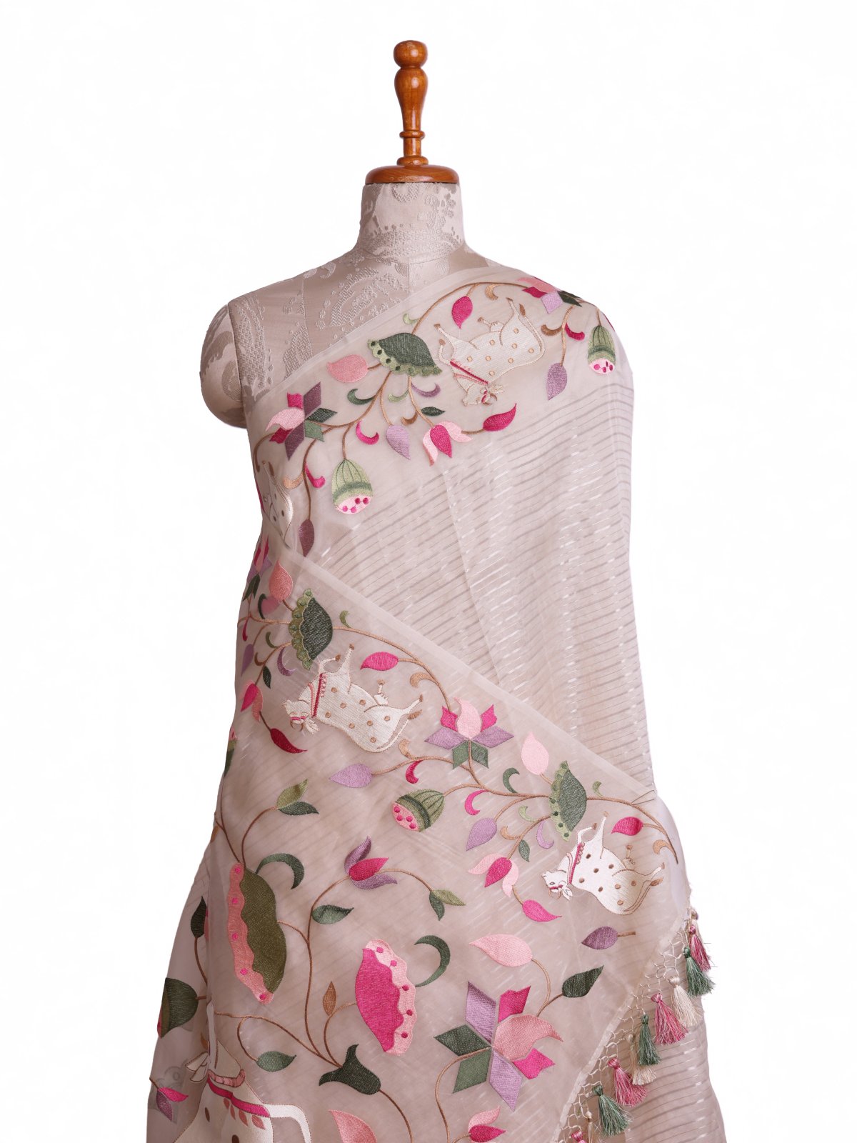 Offwhite Organza Silk Saree With Embroidered Border