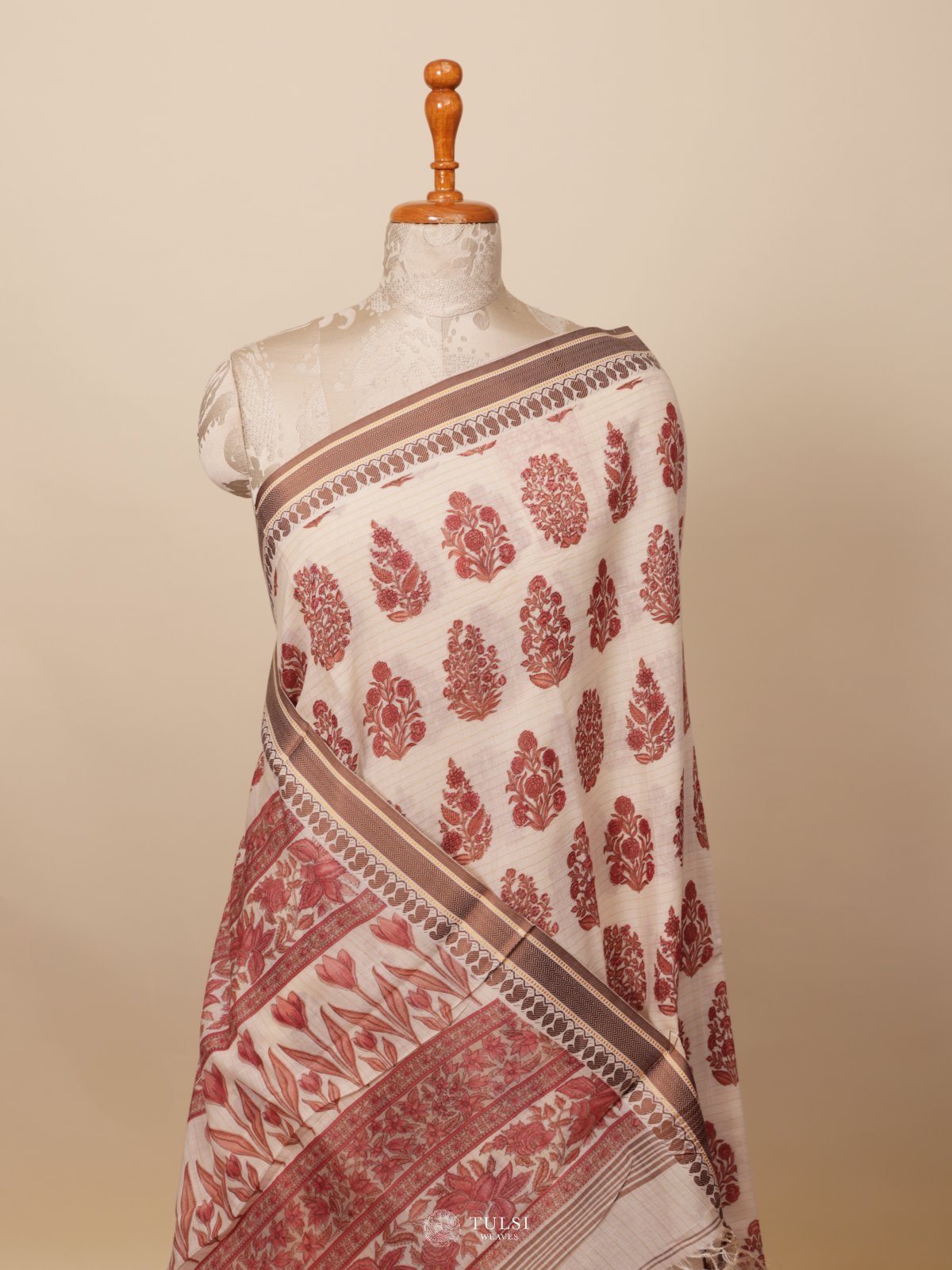 Off White Printed Chanderi Silk Saree