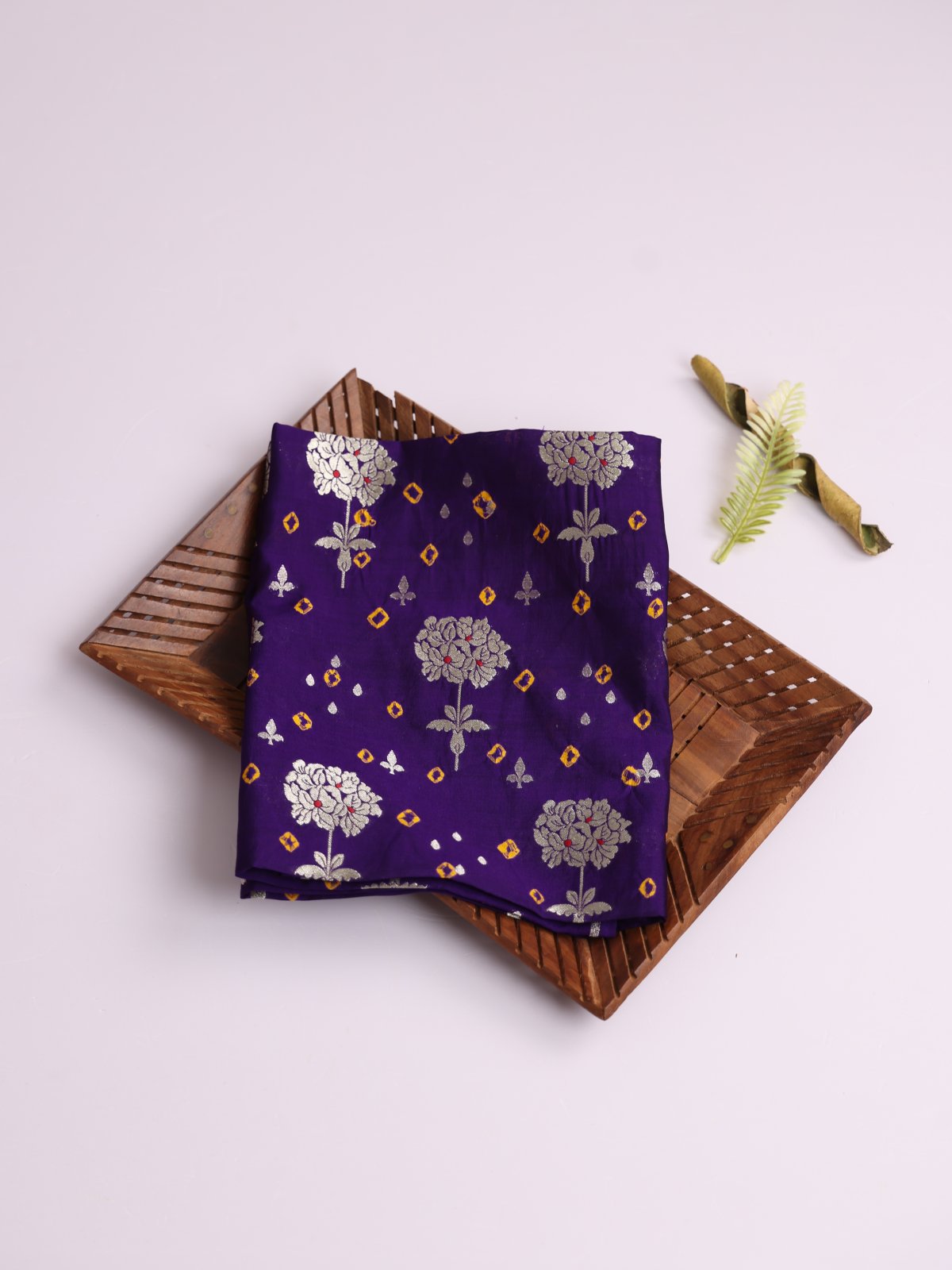 Dark Violet Silk Bandhani Blouse With Floral Zari Motifs