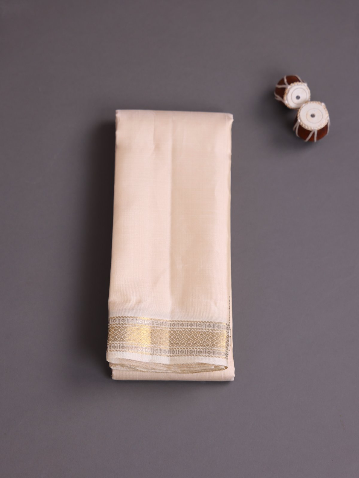 Beige Silk Dhoti with Zari Border