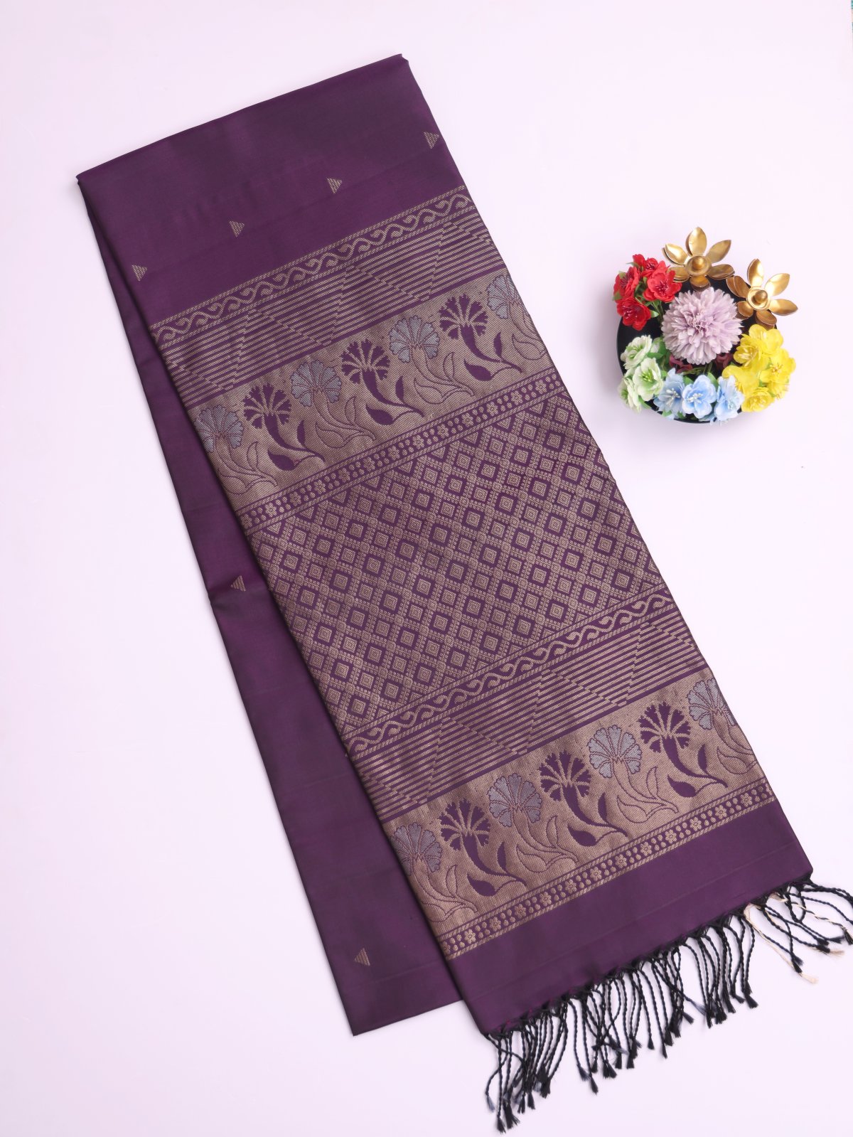 Dark Purple Soft Silk Saree With Zari Border 
