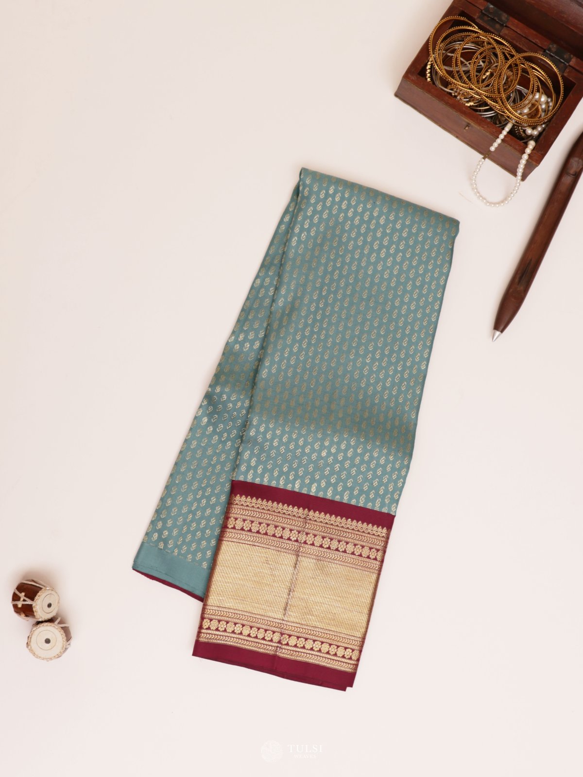 Sea Blue Kanjeevaram Silk Pavadai