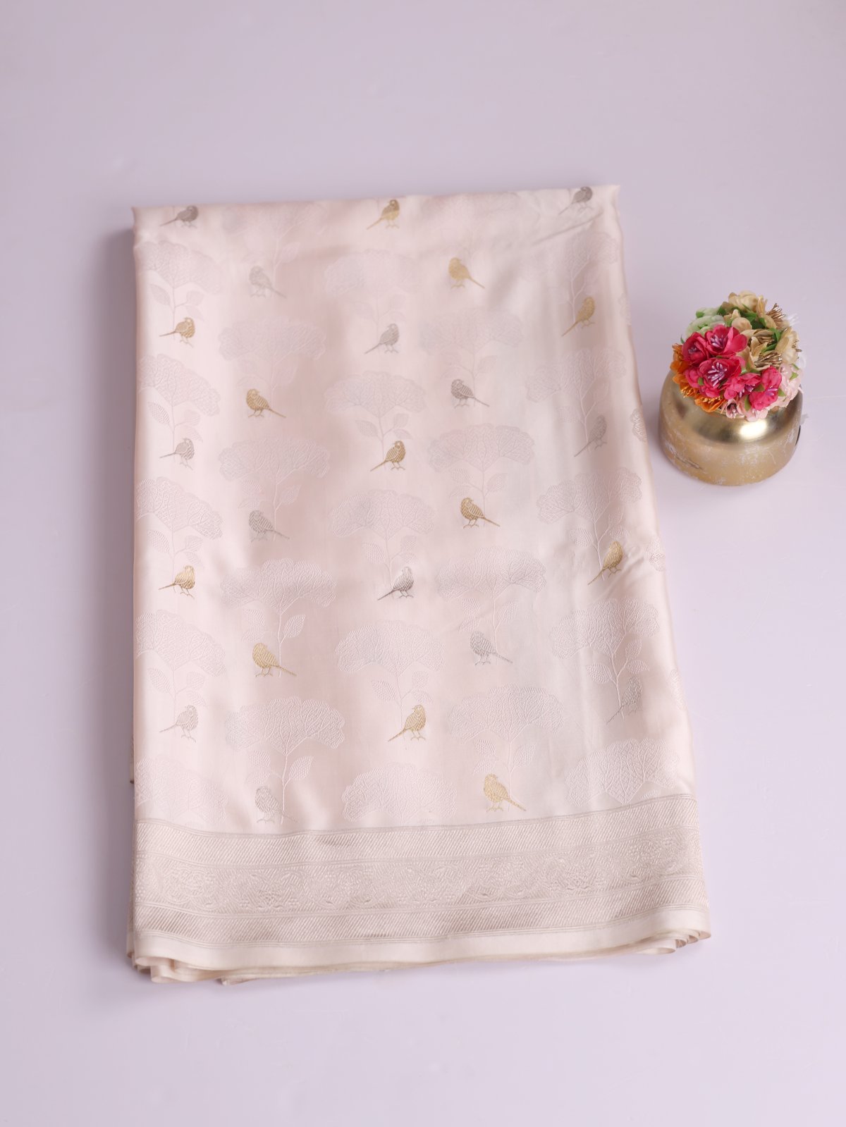 Light Sandal Brocade Mashru Silk Saree 