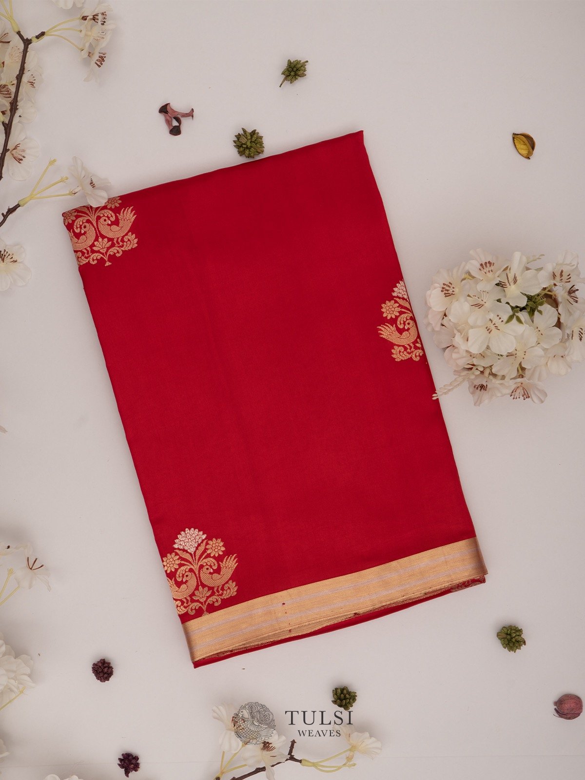 Red Banaras Silk Saree Gold border