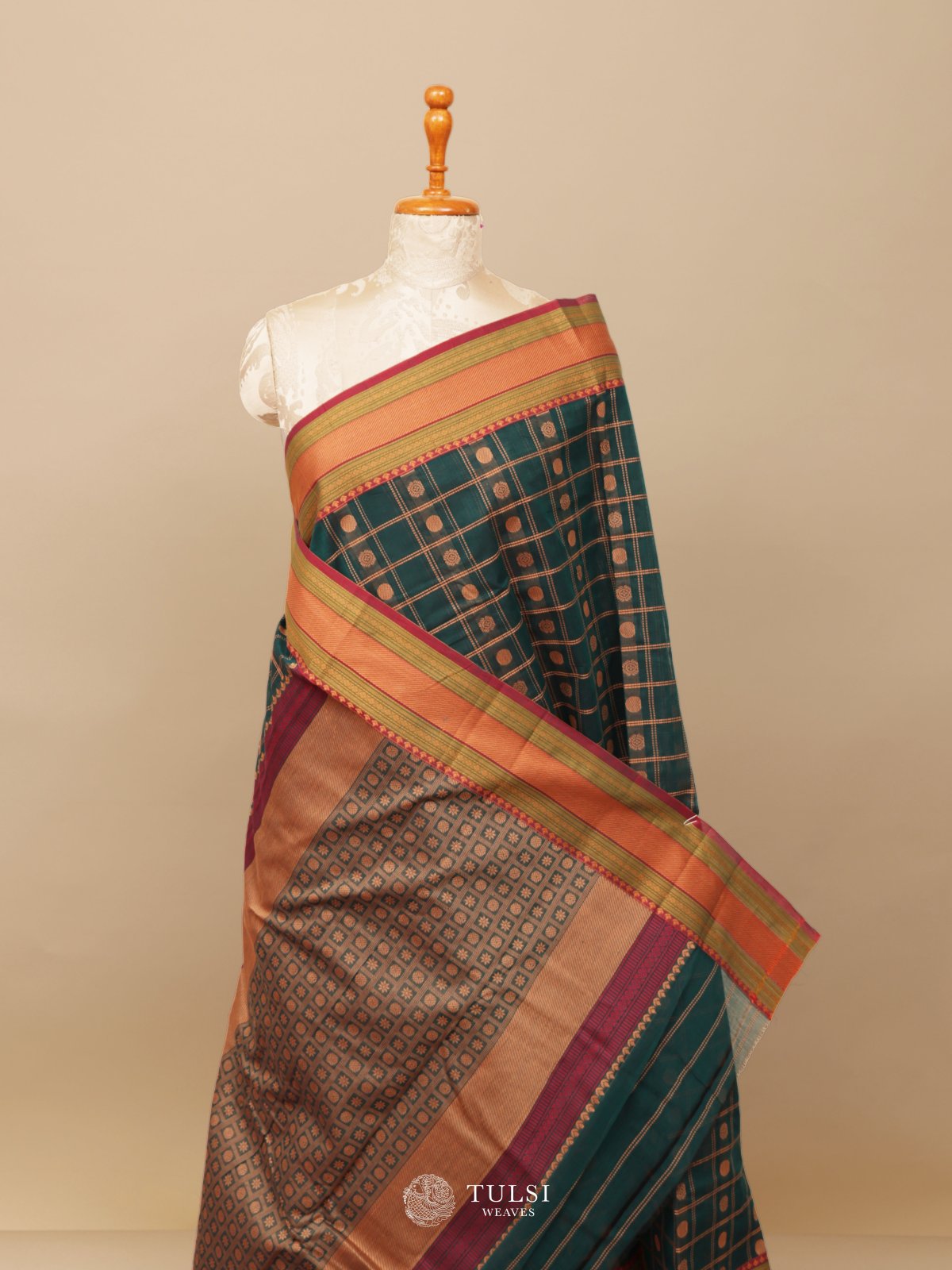 Peacock Blue Kanchi Cotton Saree