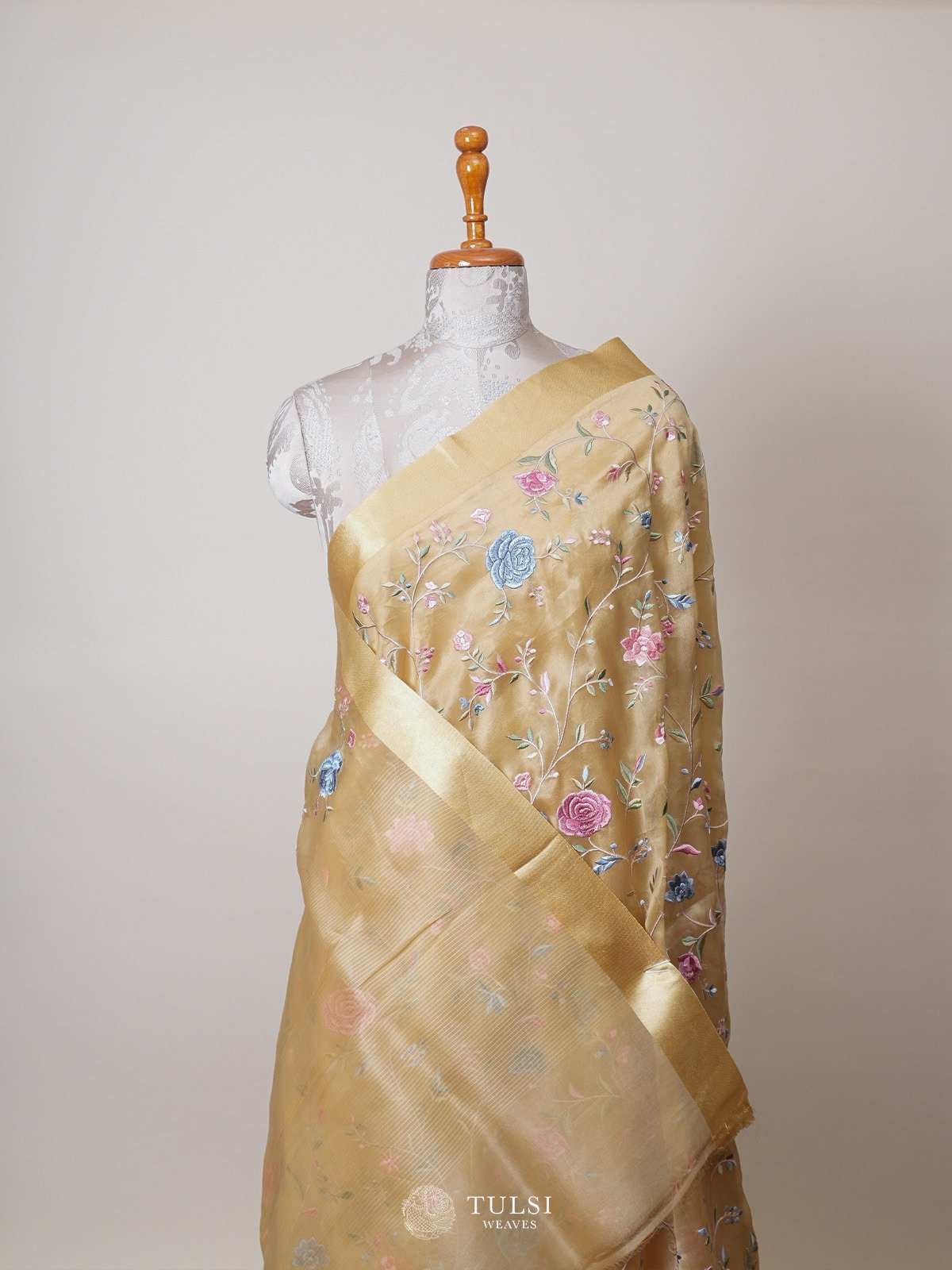 Yellow Organza Embroidery Saree With Satin Border