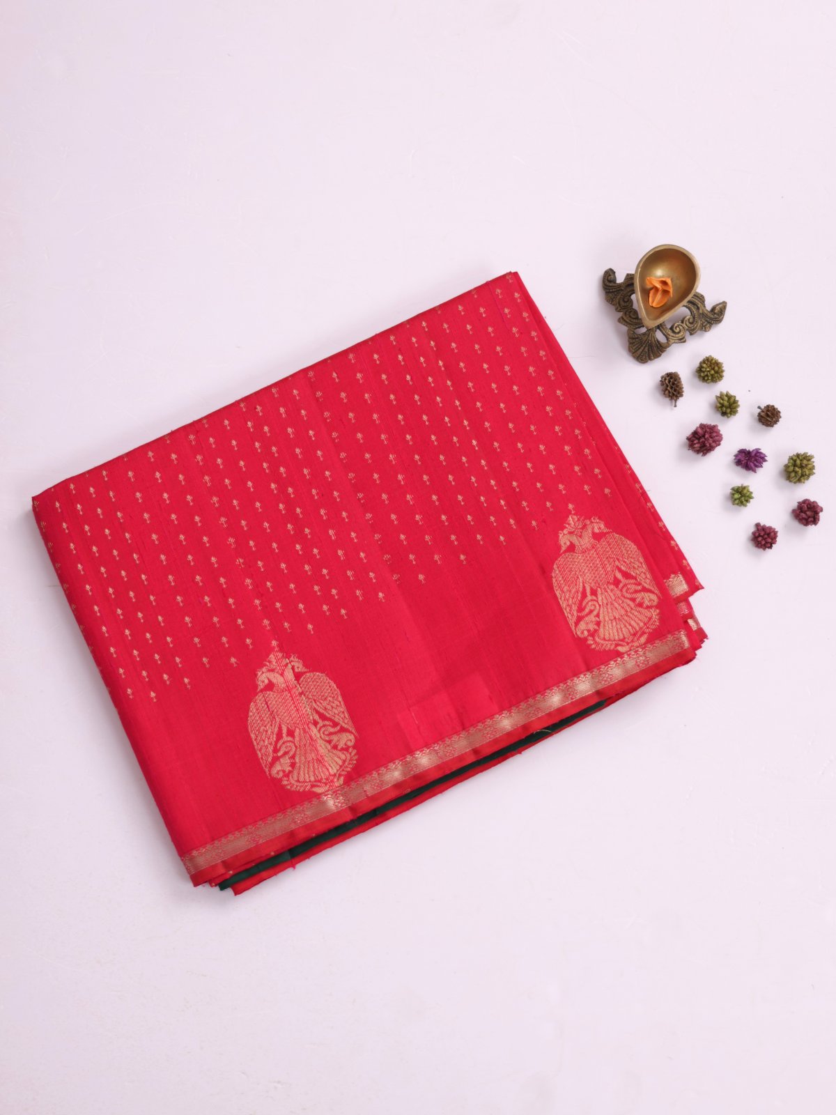 Pinkish Red Raw Silk Saree