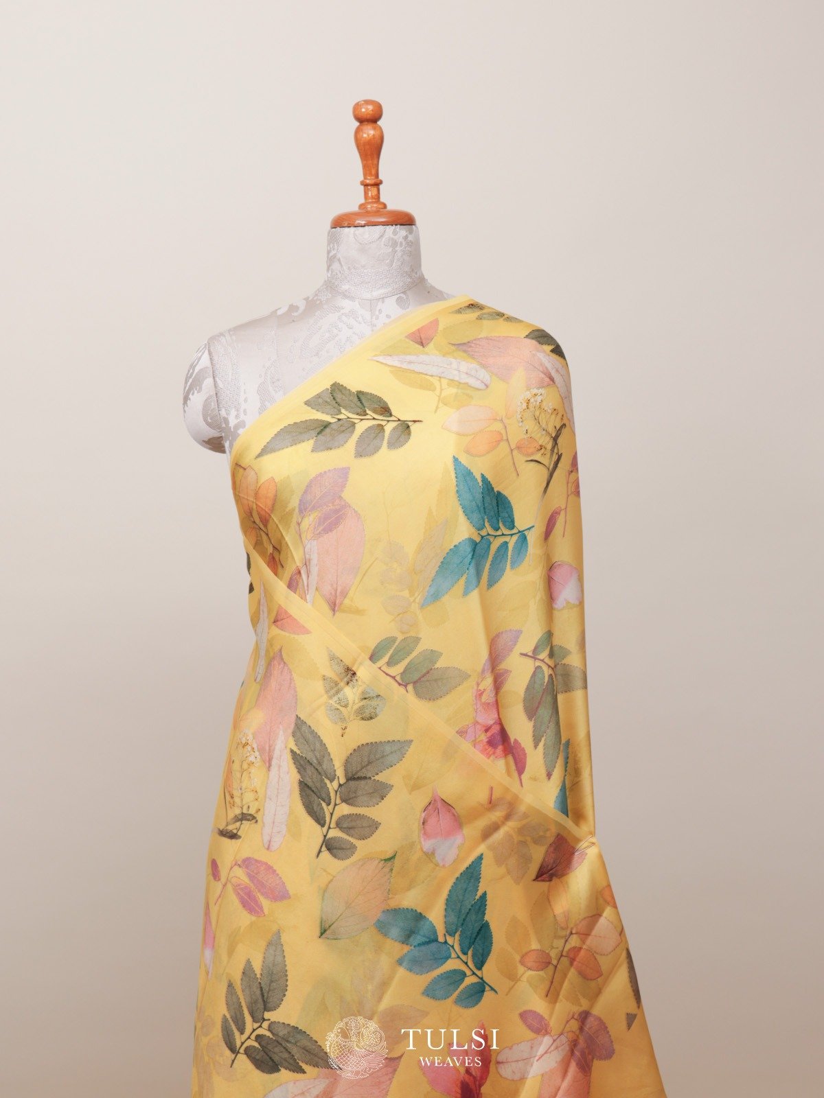 Mustard Satin Crepe Silk Saree With Floral Prints