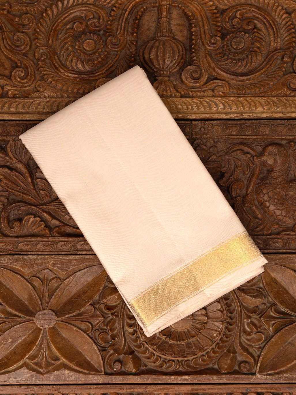 Off-White Silk Dhoti With Gold Self Zari Border